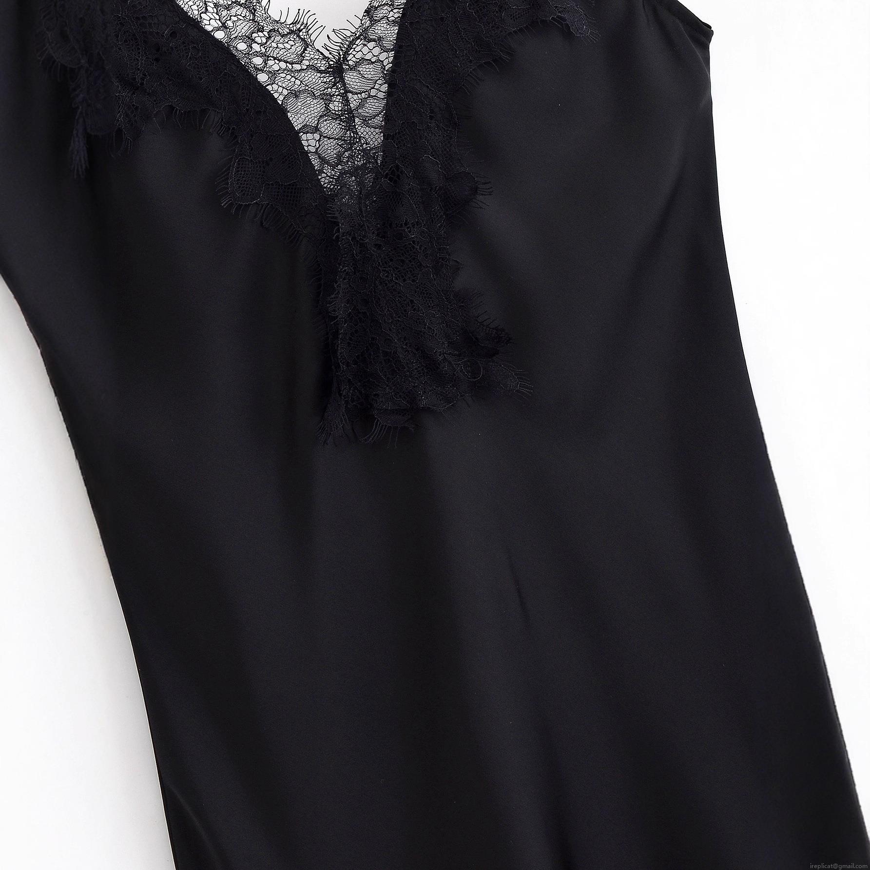 Women Sexy Black Satin Lace Patchwork Slip Dress V Neck Spaghetti Strap Sleeveless Backless Elegant Evening Party Maxi Long Dress For Ladies