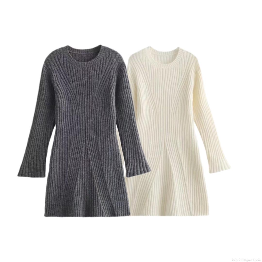 Women's Elegant Ribbed Knit Long Sleeve Dress Round Neck Slim Fit Solid Color Bodycon Midi A-Line Dress For Daily Casual Party Wear Women's Elegant Ribbed Knit Long Sleeve Dress Round Neck Slim Fit Solid Color Bodycon Midi A-Line Dress For Daily Casual Party Wear
