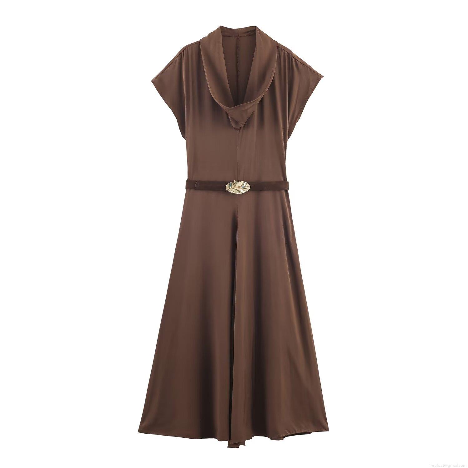 Women Elegant Satin Cowl Neck Midi Dress With Belt Solid Color Sleeveless High Waist Long Dress For Party Evening Dating Clubwear Celebrity Style Women Elegant Satin Cowl Neck Midi Dress With Belt Solid Color Sleeveless High Waist Long Dress For Party Evening Dating Clubwear Celebrity Style