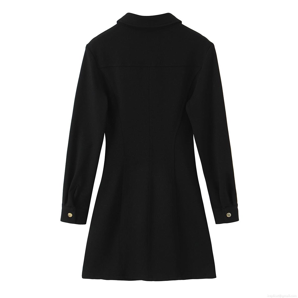 Women\'s Elegant Slim Fit Crepe Long Sleeve Midi Dress With Gold Metal Buttons Ruched Bodycon Shirt Dress For Party Office Work Ladies Fashion