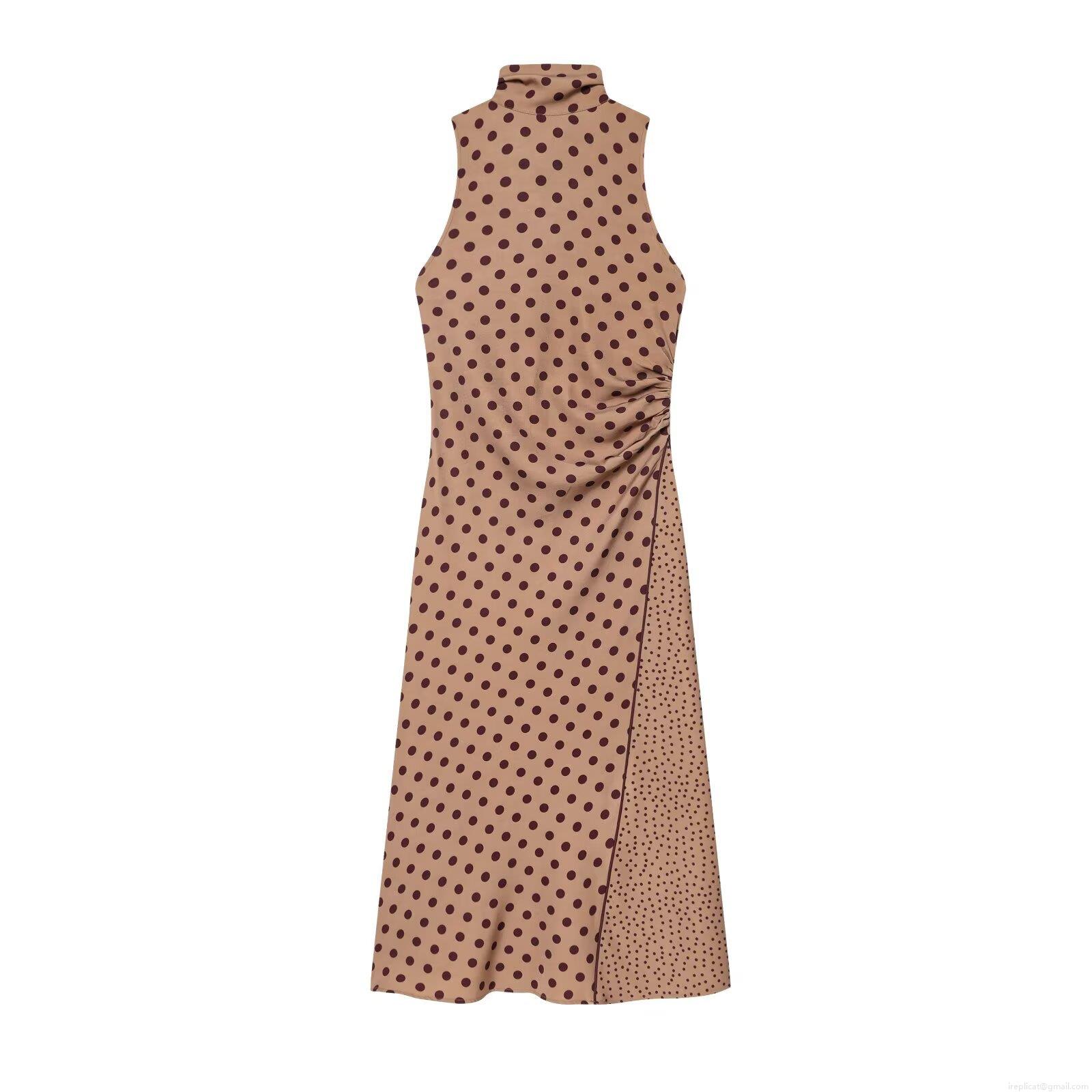 Elegant Polka Dot Sleeveless Midi Dress Retro Mock Neck Bow Tie Back Zipper Slim Fit Polyester Bodycon Party Dress For Women Elegant Polka Dot Sleeveless Midi Dress Retro Mock Neck Bow Tie Back Zipper Slim Fit Polyester Bodycon Party Dress For Women