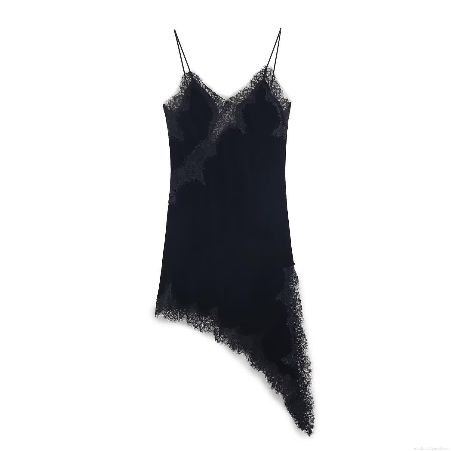 Women Black Polyester Velvet Lace Slip Dress Sexy V Neck Sleeveless Irregular Hem Midi Nightgown Elegant Party Date Wear Dress Women Black Polyester Velvet Lace Slip Dress Sexy V Neck Sleeveless Irregular Hem Midi Nightgown Elegant Party Date Wear Dress