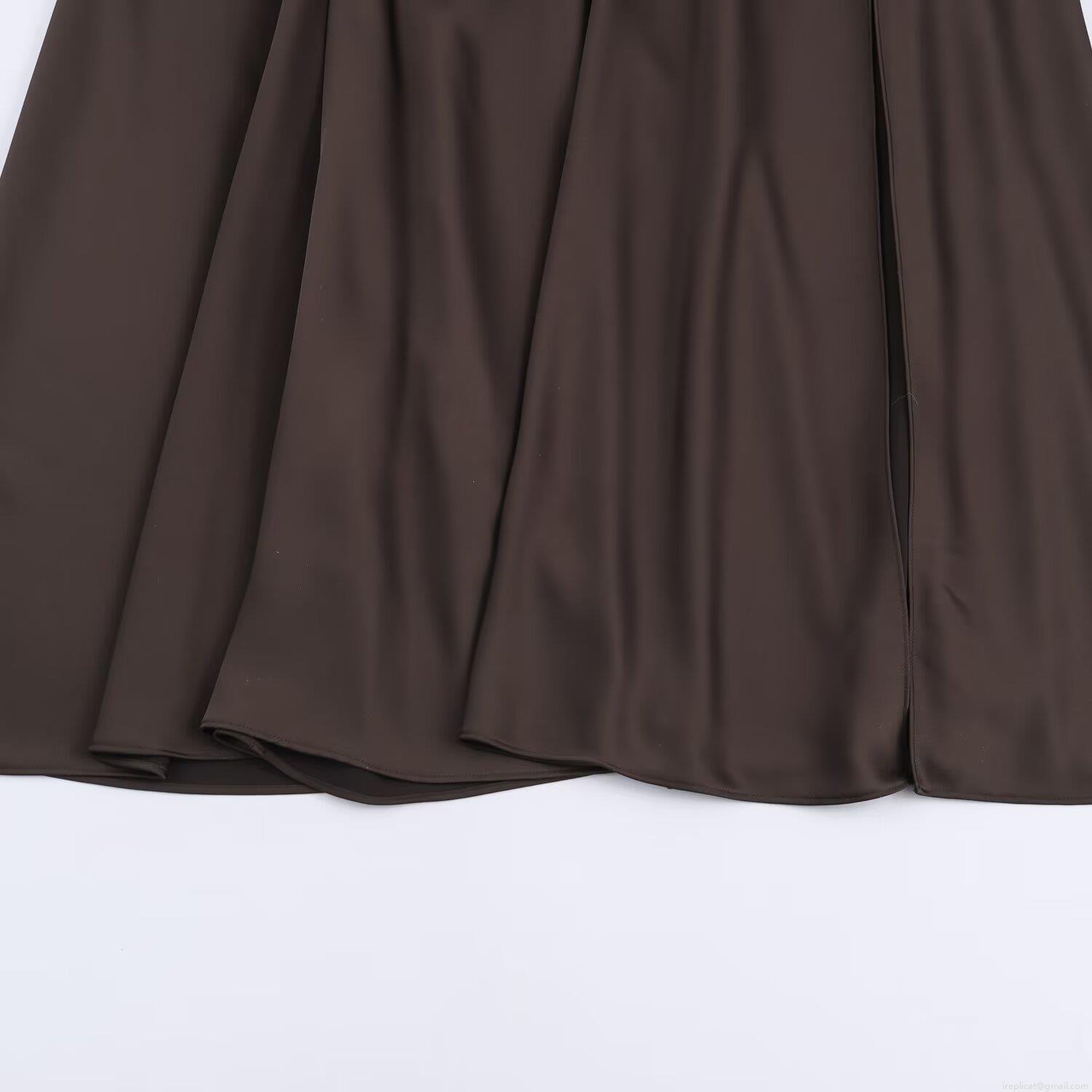 Women Elegant Deep V-Neck Acetate Satin Camisole Dress Sleeveless Side Slit Pleated Midi Party Dress Summer Vacation Chic Chocolate Long Dress