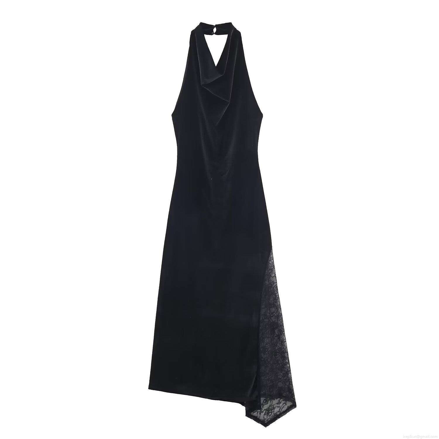 Elegant Women Halter Velvet Midi Dress Sexy Black Lace Patchwork Backless Bodycon Evening Party Wedding Guest Dress Sleeveless V-Neck Dress Elegant Women Halter Velvet Midi Dress Sexy Black Lace Patchwork Backless Bodycon Evening Party Wedding Guest Dress Sleeveless V-Neck Dress