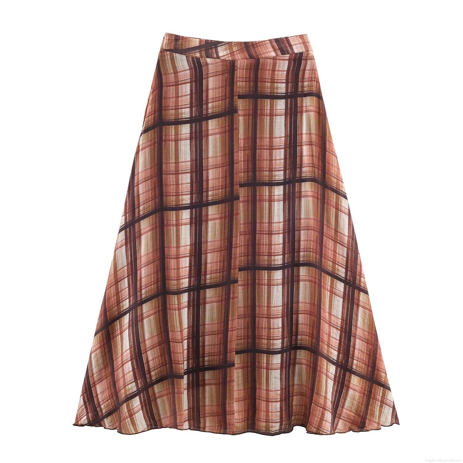 Women Fashionable Plaid Midi Skirt High Waist Retro Crinkle Effect Polyester Straight A-Line Skirt for Streetwear Daily Wear Sexy Lady Women Fashionable Plaid Midi Skirt High Waist Retro Crinkle Effect Polyester Straight A-Line Skirt for Streetwear Daily Wear Sexy Lady