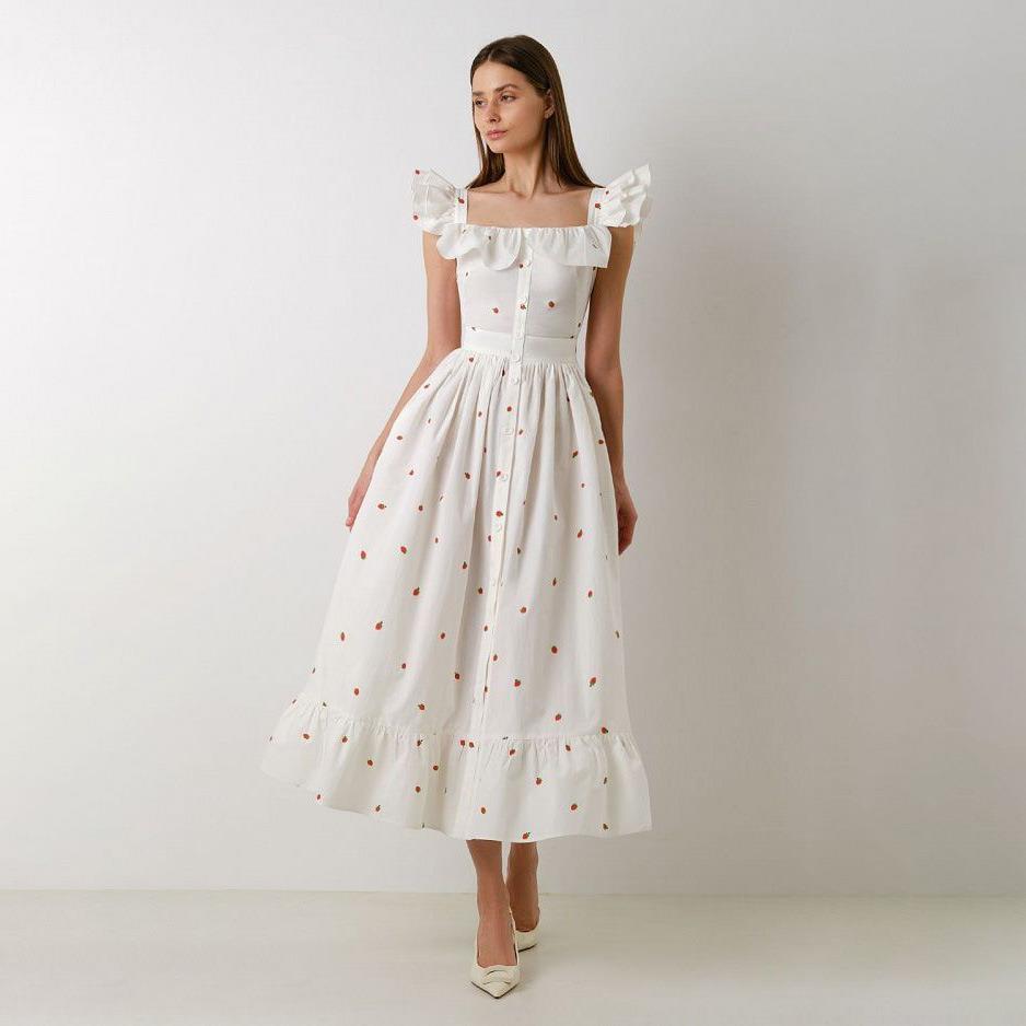 Women's Floral Print Midi Dress Flutter Sleeve Square Neck Single Breasted A-Line Summer Beach Vacation Dress Women's Floral Print Midi Dress Flutter Sleeve Square Neck Single Breasted A-Line Summer Beach Vacation Dress