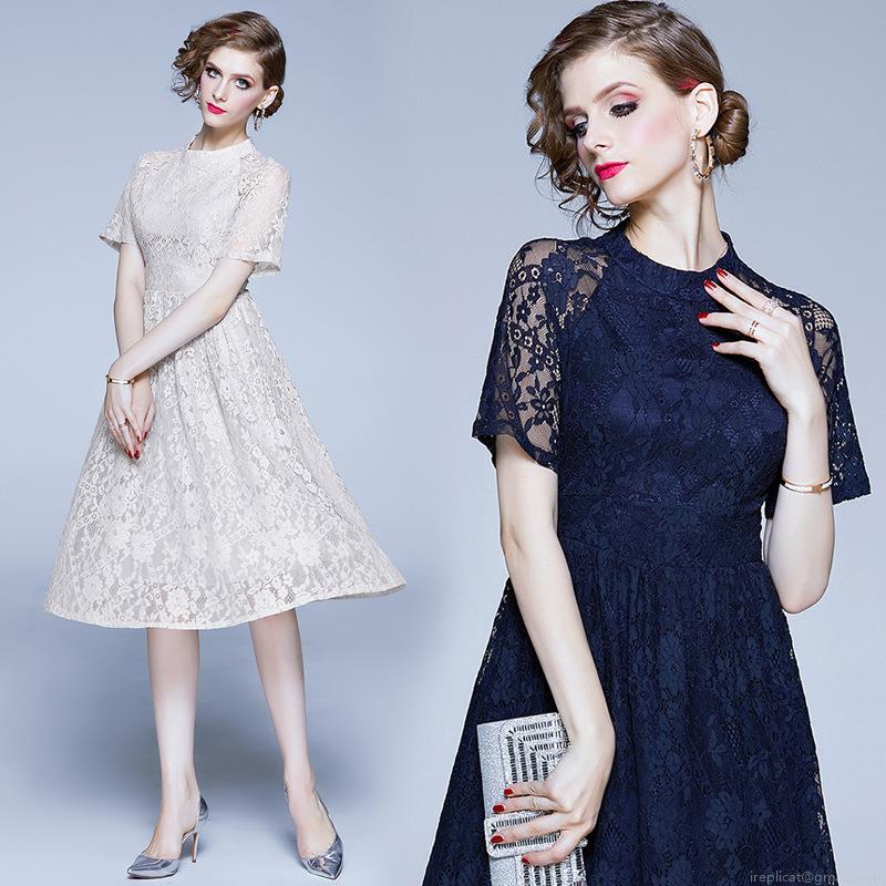 Women Elegant Floral Lace Midi Dress Round Neck Short Sleeve Slim Fit A-Line Dress For Party Wedding Banquet Formal Evening Ladies Fashion Clothing Women Elegant Floral Lace Midi Dress Round Neck Short Sleeve Slim Fit A-Line Dress For Party Wedding Banquet Formal Evening Ladies Fashion Clothing