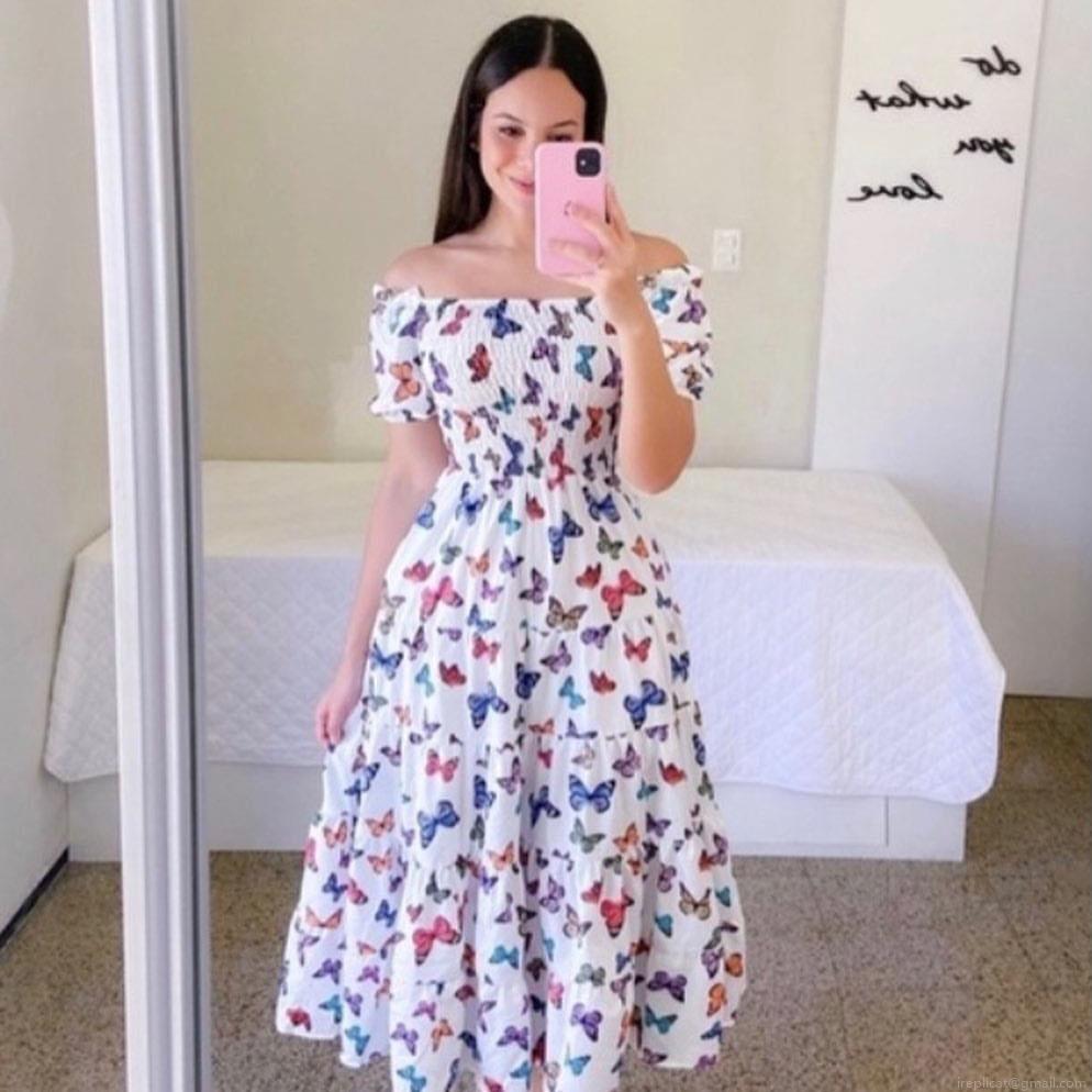 Women's Off-The-Shoulder Floral Printed Tiered Midi Dress Elegant Short Sleeve French Style Summer Polyester Dress For Daily Vacation Beach Women Clothing Women's Off-The-Shoulder Floral Printed Tiered Midi Dress Elegant Short Sleeve French Style Summer Polyester Dress For Daily Vacation Beach Women Clothing