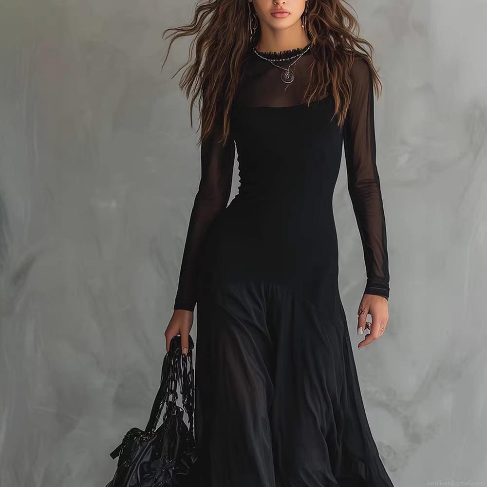 Women's Sexy Sheer Mesh Patchwork Bodycon Midi Dress Long Sleeve Elegant Ruched Black Pencil Dress For Party Clubwear Evening Lady Clothing Women's Sexy Sheer Mesh Patchwork Bodycon Midi Dress Long Sleeve Elegant Ruched Black Pencil Dress For Party Clubwear Evening Lady Clothing