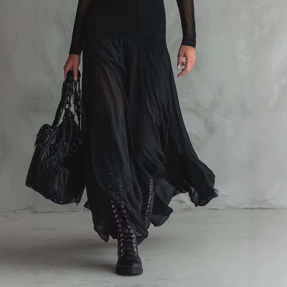 Women\'s Sexy Sheer Mesh Patchwork Bodycon Midi Dress Long Sleeve Elegant Ruched Black Pencil Dress For Party Clubwear Evening Lady Clothing