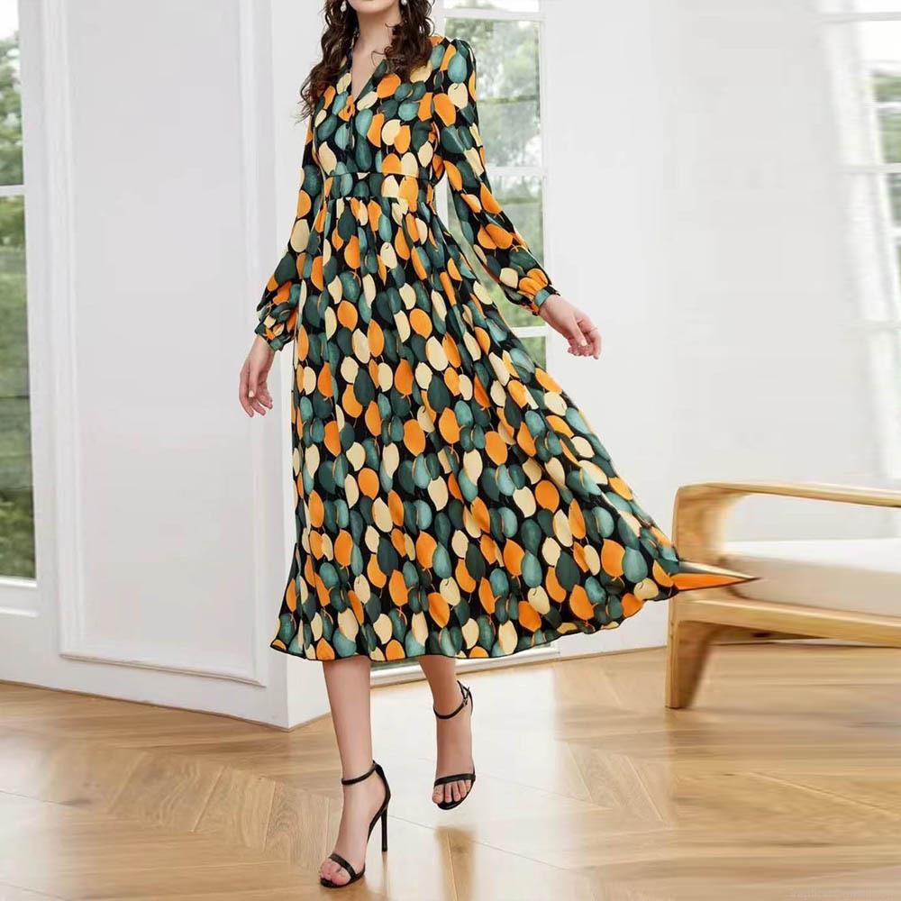 Women's V-Neck Long Sleeve Floral Print Midi Dress Elegant High Waist A-Line Button Front Vacation Party Swing Dress Women's V-Neck Long Sleeve Floral Print Midi Dress Elegant High Waist A-Line Button Front Vacation Party Swing Dress