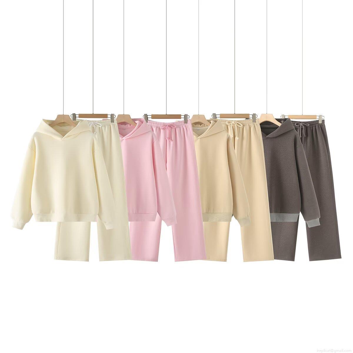 Women's 2 Piece Fleece Tracksuit Set Oversized Hoodie And Wide Leg Sweatpants Casual Cotton Blend Warm Loungewear Jogger Set