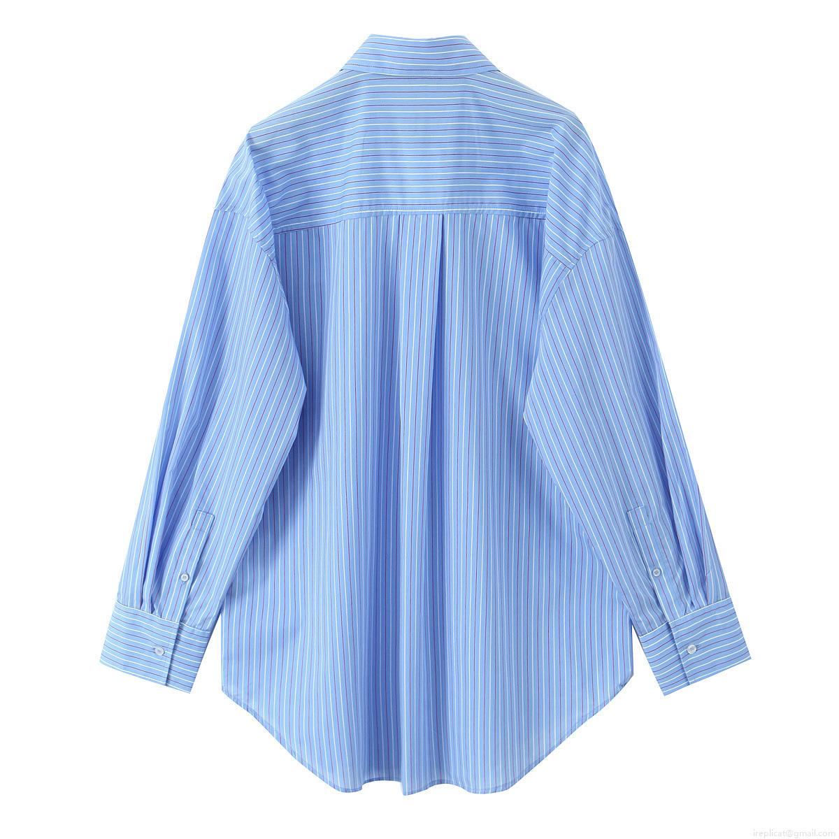 Women\'s Fashion Stripe Poplin Two Piece Outfits Button Down Long Sleeve Shirt and Drawstring Wide Leg Pants Loose Loungewear Set