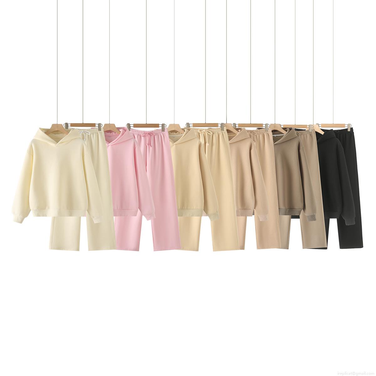 Women's Casual Cotton Blend Fleece Hooded Hoodie Pants Set Long Sleeve Pullover Elastic Waist Drawstring Wide Leg Trousers Daily Streetwear Sports Solid Color Oversized 2 Piece Outfits
