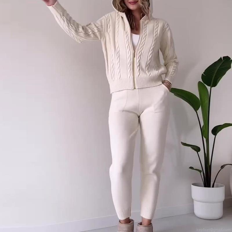 Women's Cable Knit Loungewear Set Hooded Zip-up Cardigan and Matching Pants Two Piece Sweater Suit Winter Casual Homewear Cozy Soft Knit Outfits Women's Cable Knit Loungewear Set Hooded Zip-up Cardigan and Matching Pants Two Piece Sweater Suit Winter Casual Homewear Cozy Soft Knit Outfits