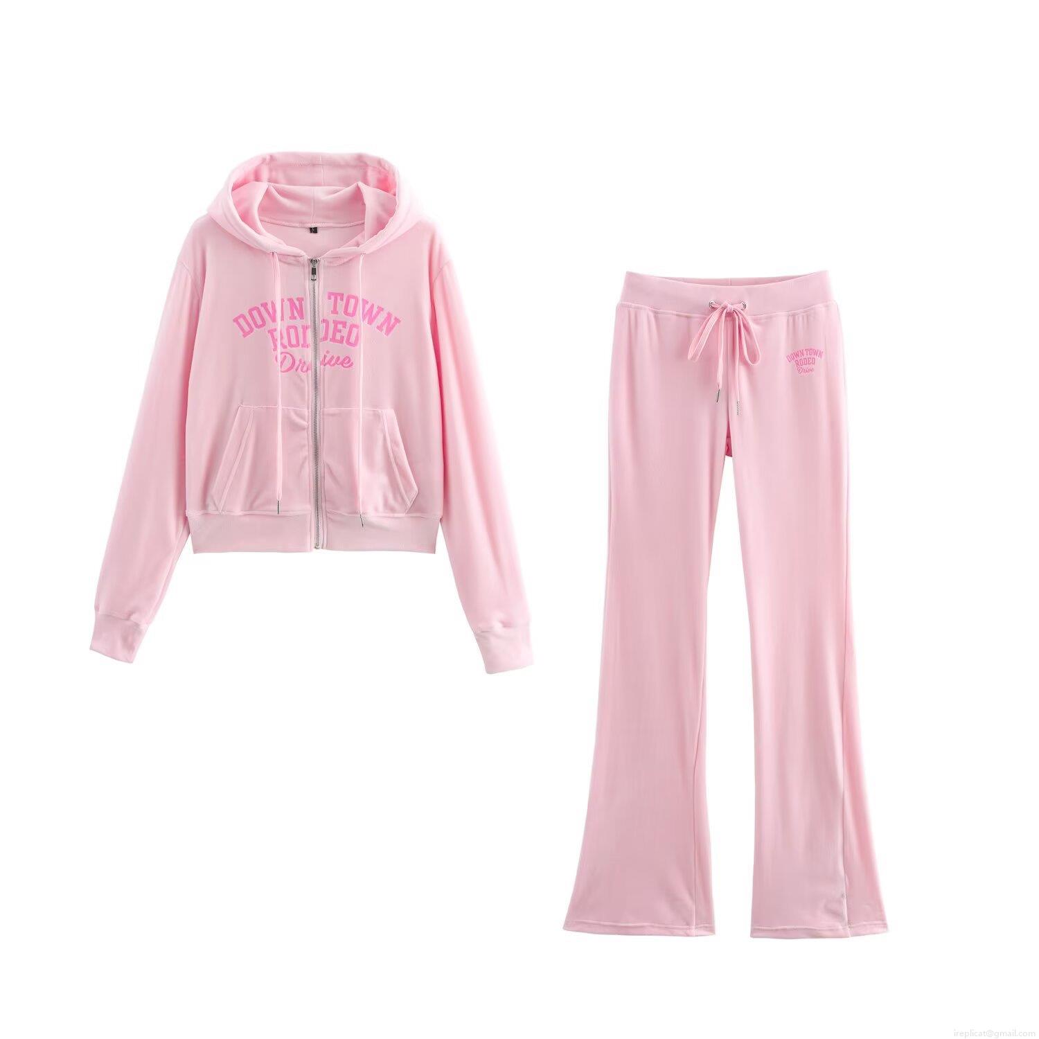 Women's Pink Velour Tracksuit Set Fashion Zip Up Hooded Sweatshirt and Drawstring Flare Leg Pants Two Piece Casual Loungewear Outfits for Women Women's Pink Velour Tracksuit Set Fashion Zip Up Hooded Sweatshirt and Drawstring Flare Leg Pants Two Piece Casual Loungewear Outfits for Women
