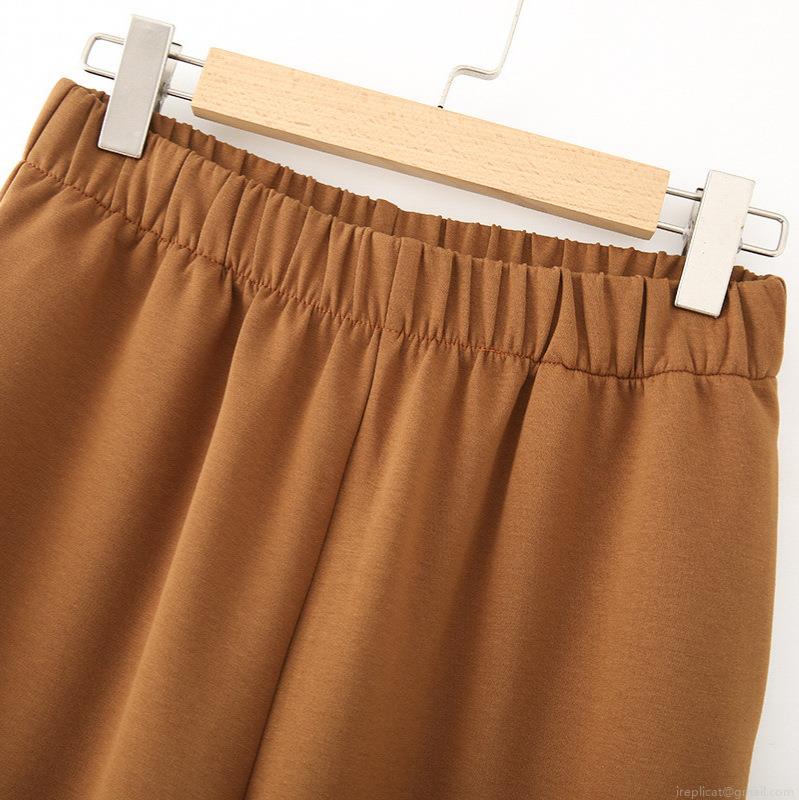 Women\'s Casual 2 Piece Set Minimalist Round Neck Drop Shoulder Half Sleeve T-Shirt and High Waist Elastic Long Pants Solid Color Loungewear Set