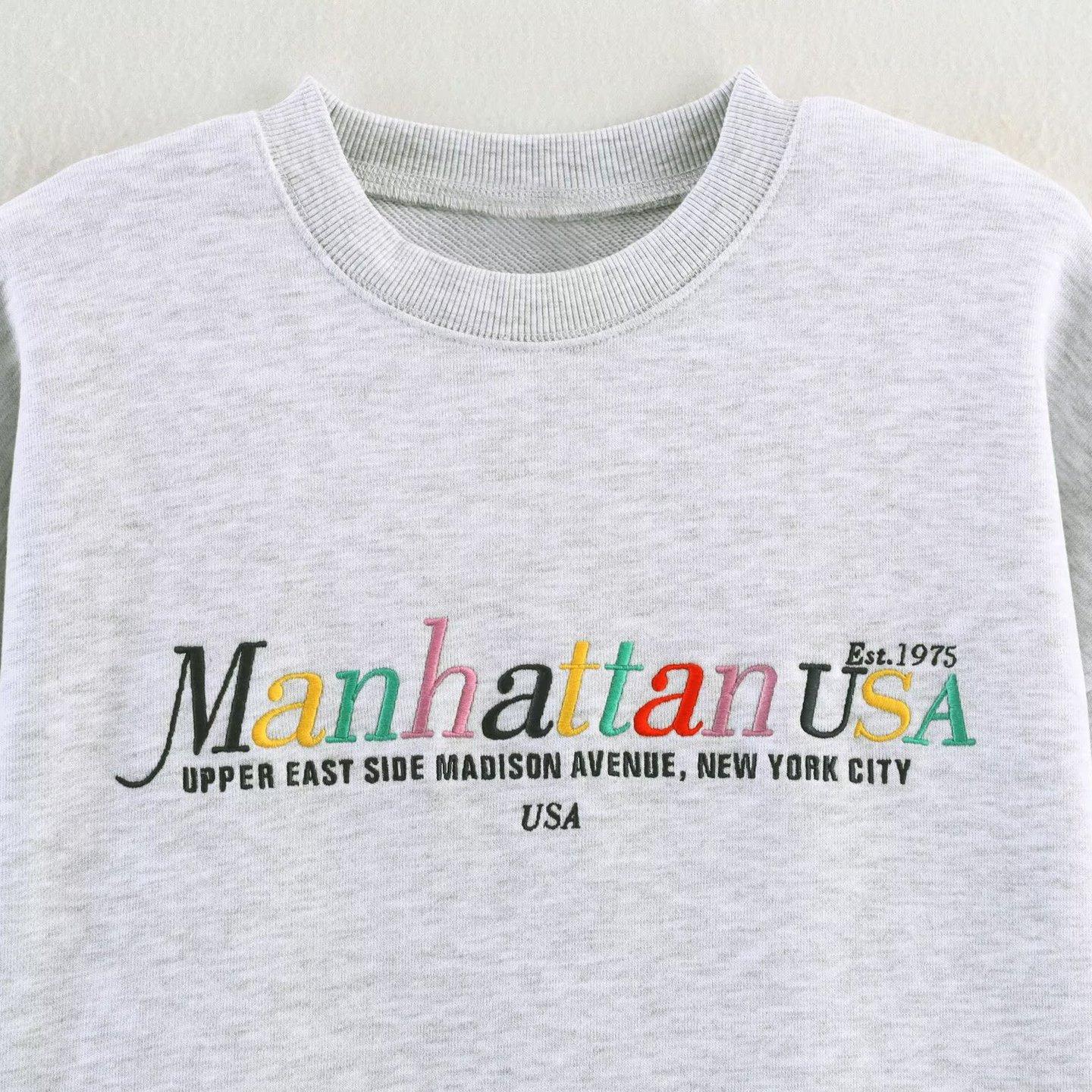 Women\'s Manhattan USA Letter Print Sweatshirt And Sweatpants Preppy Style Cotton Blend Long Sleeve Top And Elastic Waist Joggers Casual Loungewear Set