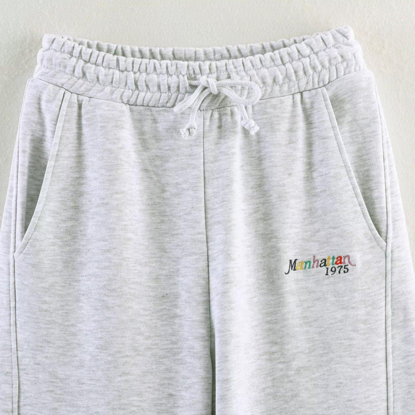 Women\'s Manhattan USA Letter Print Sweatshirt And Sweatpants Preppy Style Cotton Blend Long Sleeve Top And Elastic Waist Joggers Casual Loungewear Set