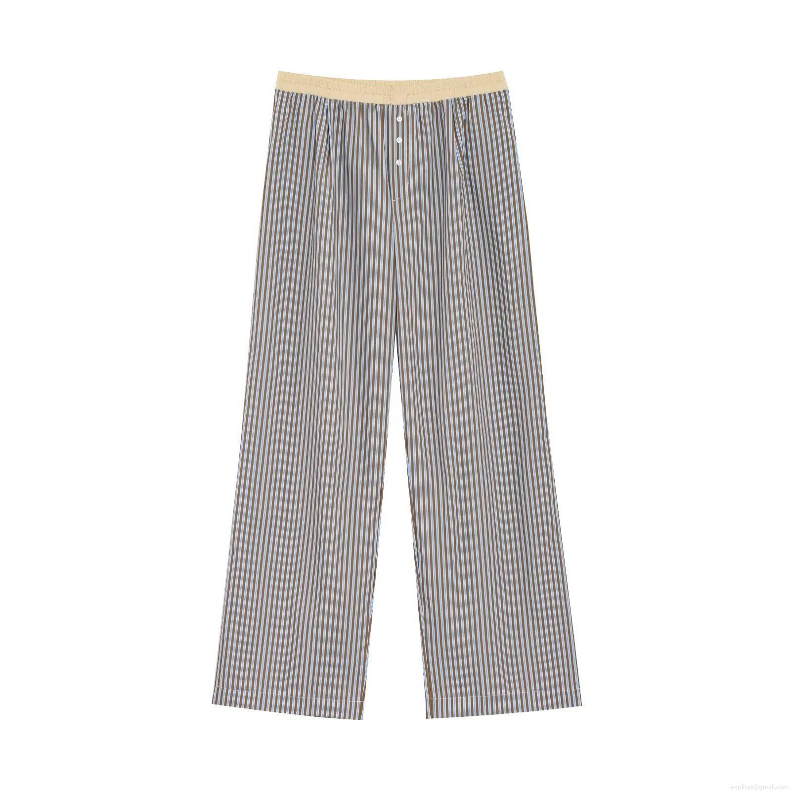 Women\'s Striped Halter Neck Top and Pants Set Cotton Blend Sleeveless Button Down Vest and Elastic Waist Trousers Casual Loungewear Suit Streetwear
