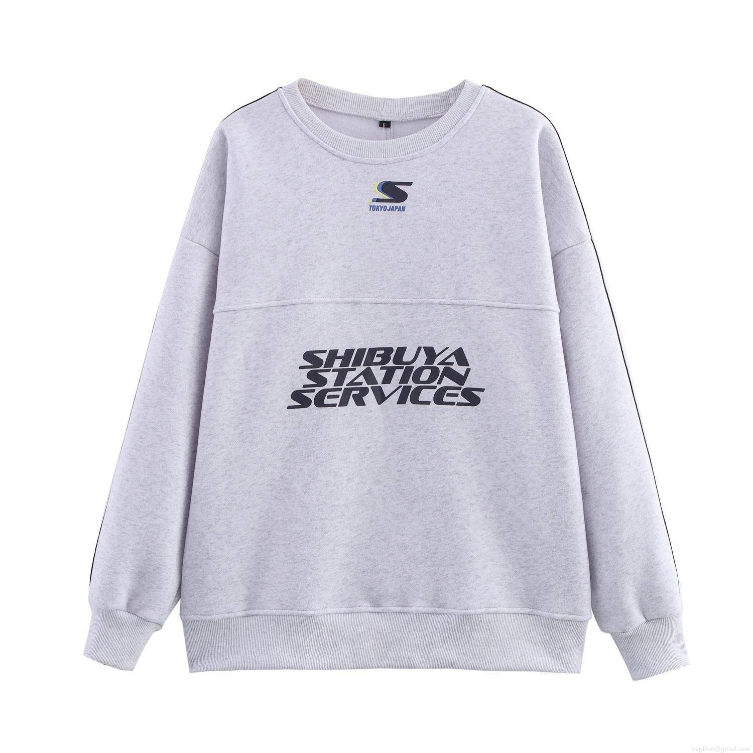 Women\'s Casual Knitted Two Piece Set Letter Print Round Neck Sweatshirt and Wide Leg Pants Streetwear Loungewear Outfit Heather Grey