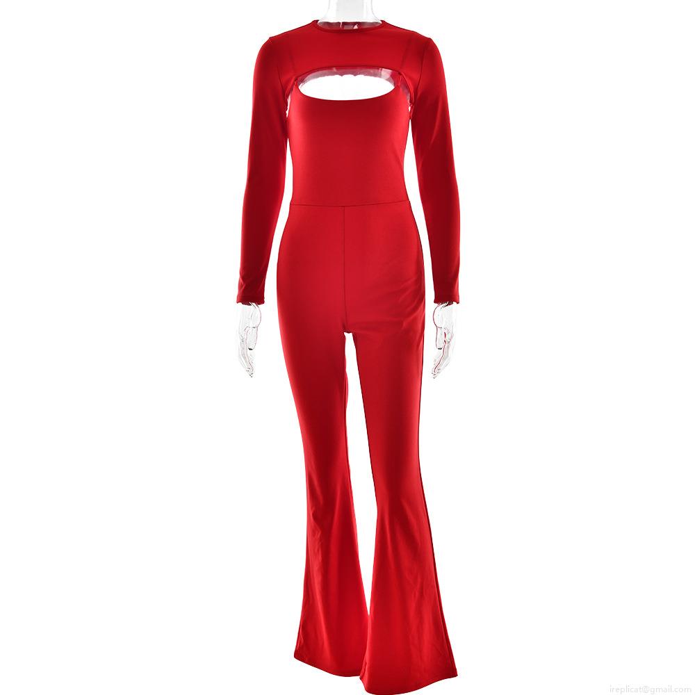 Women\'s Sexy Backless Cut Out Two Piece Jumpsuit Set Ribbed Knit Long Sleeve Shrug And Flare Leg Romper Set Streetwear Sporty Outfits