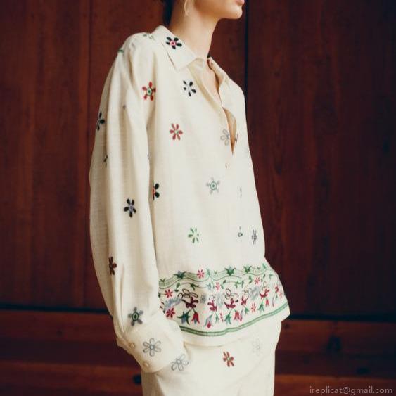 Women's Floral Embroidery Two Piece Set Long Sleeve Lapel Button Down Shirt And High Waist Wide Leg Pants Casual Loose Matching Outfits For Vacation Streetwear Women's Floral Embroidery Two Piece Set Long Sleeve Lapel Button Down Shirt And High Waist Wide Leg Pants Casual Loose Matching Outfits For Vacation Streetwear
