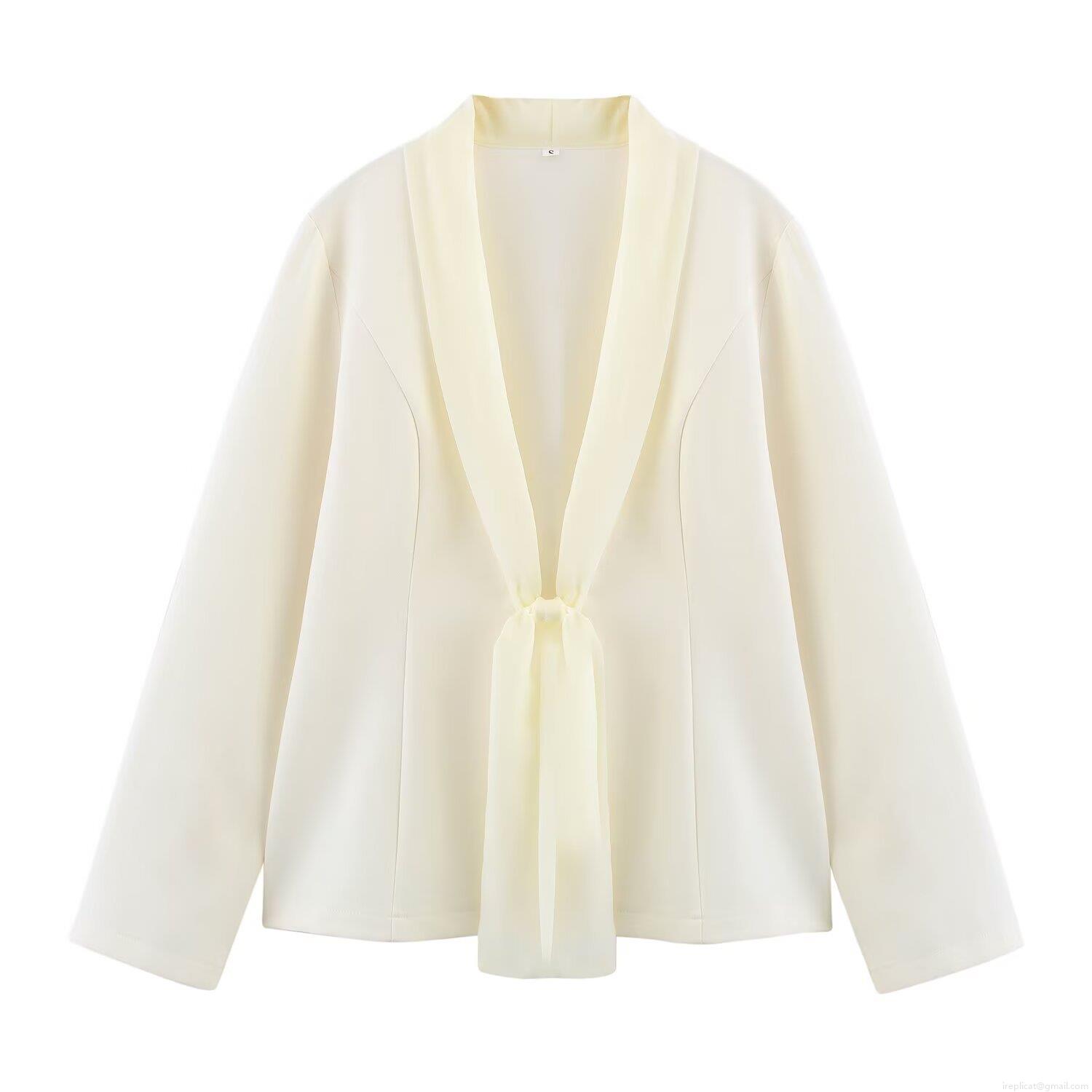 Women's 2 Piece Elegant Office Blazer Set With Chiffon Tie Neck Long Sleeve Blazer And Straight Leg Suit Pants Solid Color Business Professional Outfit For Women Women's 2 Piece Elegant Office Blazer Set With Chiffon Tie Neck Long Sleeve Blazer And Straight Leg Suit Pants Solid Color Business Professional Outfit For Women