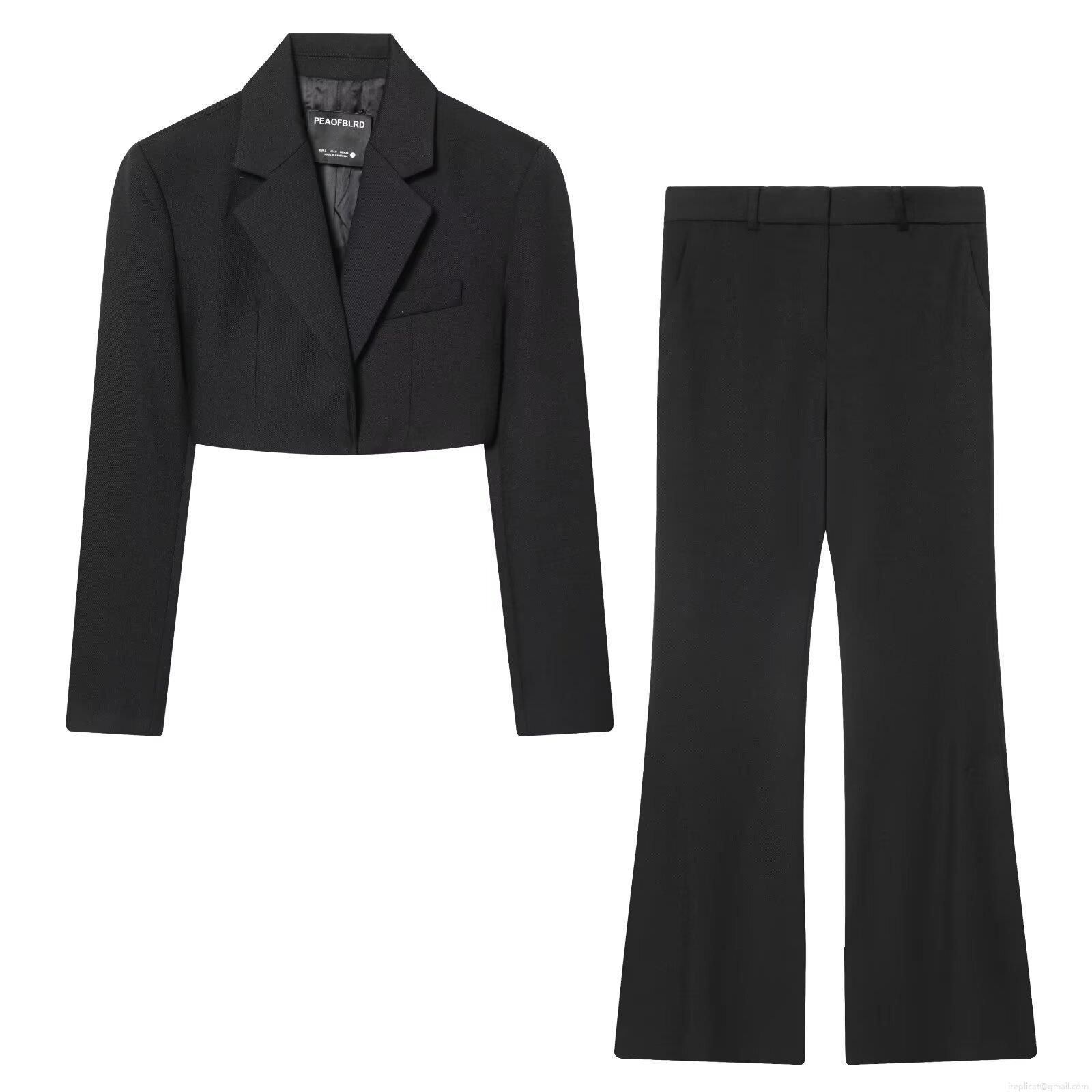 Women's Two Piece Black Blazer Set Cropped Long Sleeve Lapel Jacket High Waisted Flare Leg Pants Elegant Office Streetwear Lady Outfit Women's Two Piece Black Blazer Set Cropped Long Sleeve Lapel Jacket High Waisted Flare Leg Pants Elegant Office Streetwear Lady Outfit