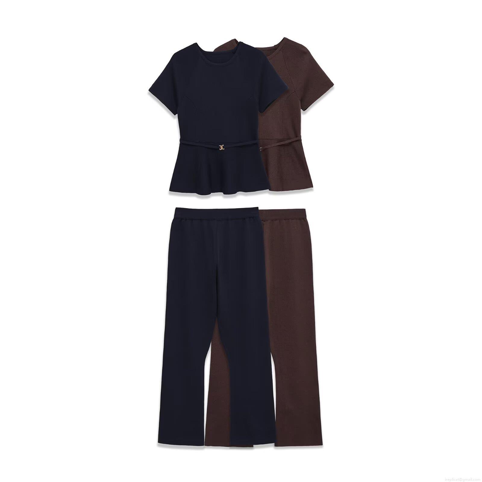 Women's 2-Piece Knit Set Peplum Hem Short Sleeve Top and High Waist Ribbed Wide Leg Pants Casual Solid Color Streetwear Outfits Fashion Co-ord Set Women's 2-Piece Knit Set Peplum Hem Short Sleeve Top and High Waist Ribbed Wide Leg Pants Casual Solid Color Streetwear Outfits Fashion Co-ord Set