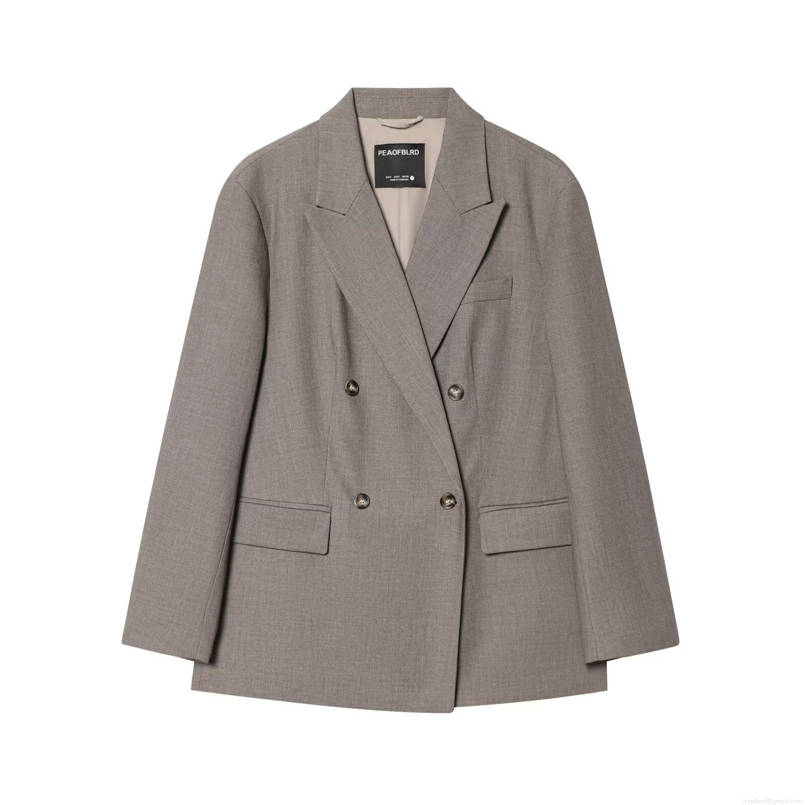 Women\'s 2-Piece Business Suit Set Double Breasted Blazer and Pleated Wide Leg Pants Elegant Casual Office Wear Professional Autumn Winter Outfit Women