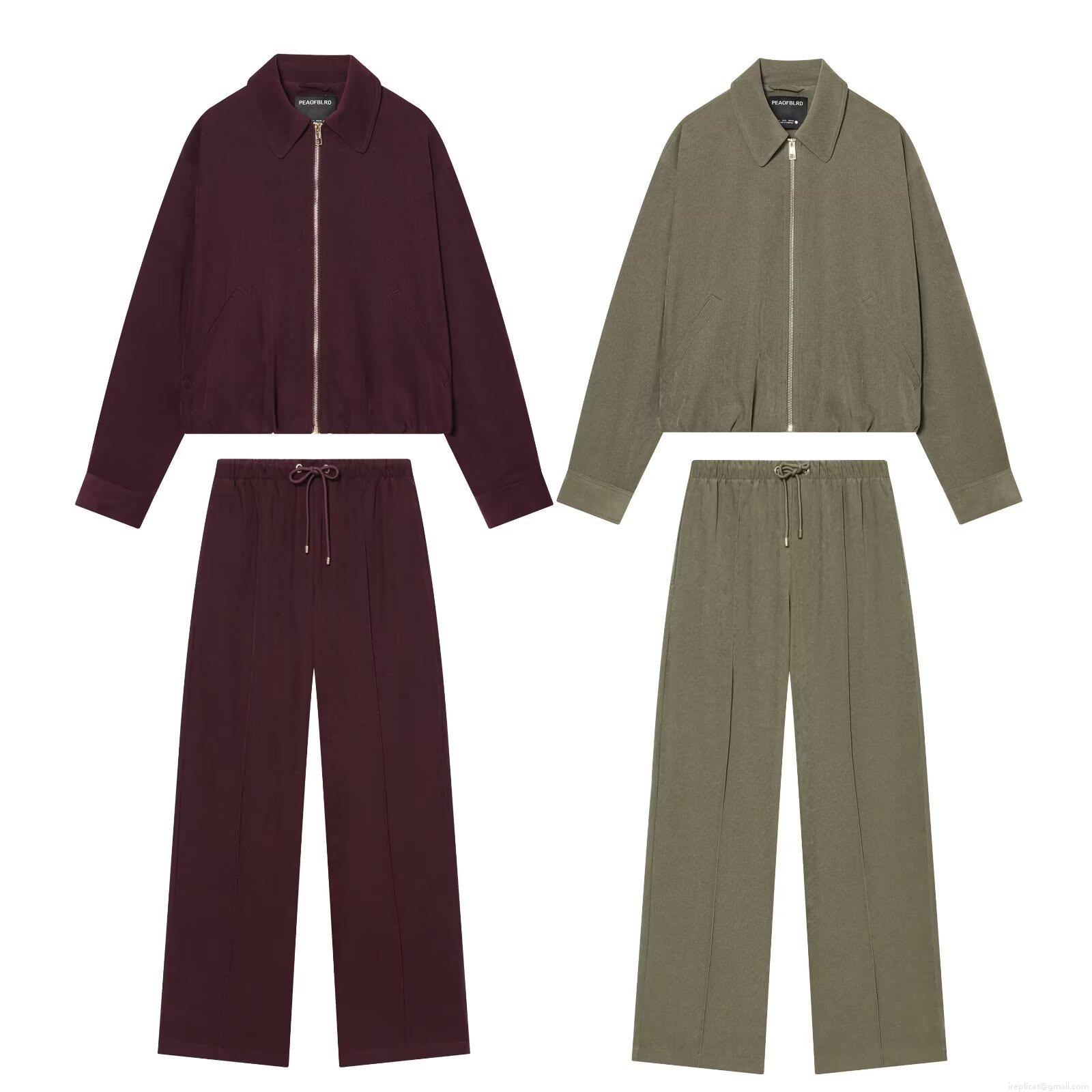 Women\'s Casual Corduroy Two-Piece Outfits Zip Up Lapel Jacket And Straight Leg Drawstring Pants Set Streetwear Long Sleeve Fall Solid Color Clothing