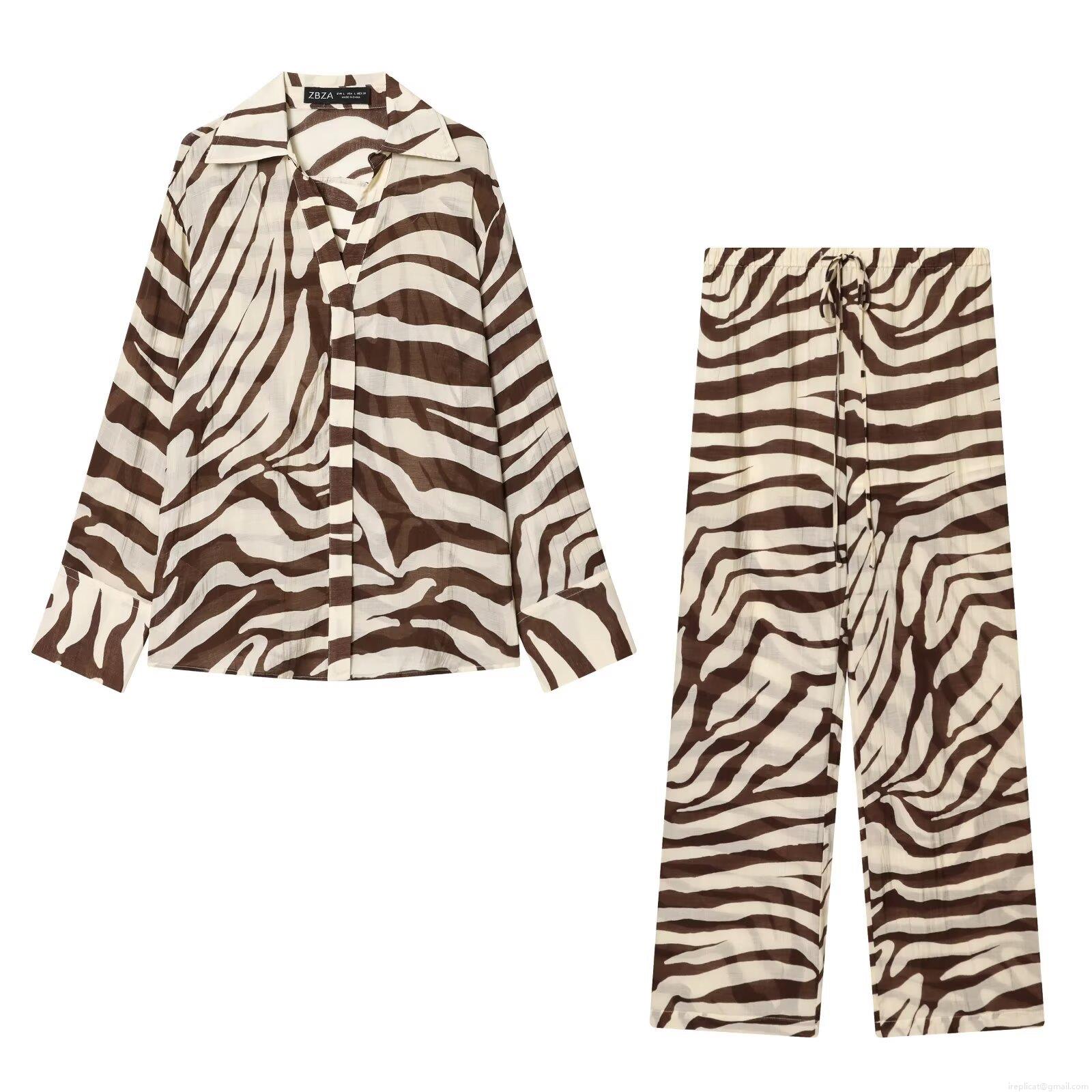 Women's Zebra Print Shirt And Pants Set Polyester Chiffon Long Sleeve Button Down Shirt Drawstring Elastic Waist Straight Leg Pants Casual Streetwear Vacation European American Style Women's Zebra Print Shirt And Pants Set Polyester Chiffon Long Sleeve Button Down Shirt Drawstring Elastic Waist Straight Leg Pants Casual Streetwear Vacation European American Style