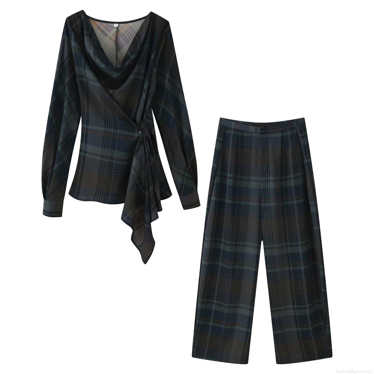 Women's Plaid Two Piece Set Autumn Western Style Cowl Neck Long Sleeve Top And Straight Leg Pants Casual Streetwear Outfits Polyester Clothing Women's Plaid Two Piece Set Autumn Western Style Cowl Neck Long Sleeve Top And Straight Leg Pants Casual Streetwear Outfits Polyester Clothing