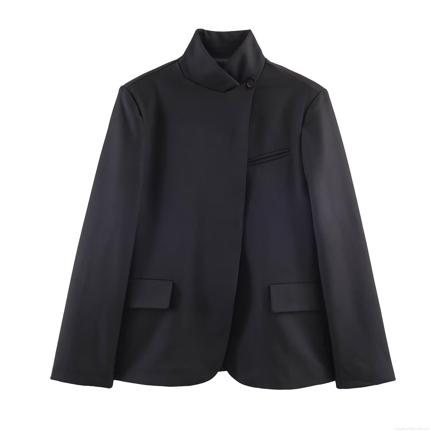 Women\'s Chic Two Piece Suit Set Asymmetric Stand Collar Blazer and High Waist Wide Leg Pants Streetwear Casual Office Outfit Polyester Solid Dark Gray