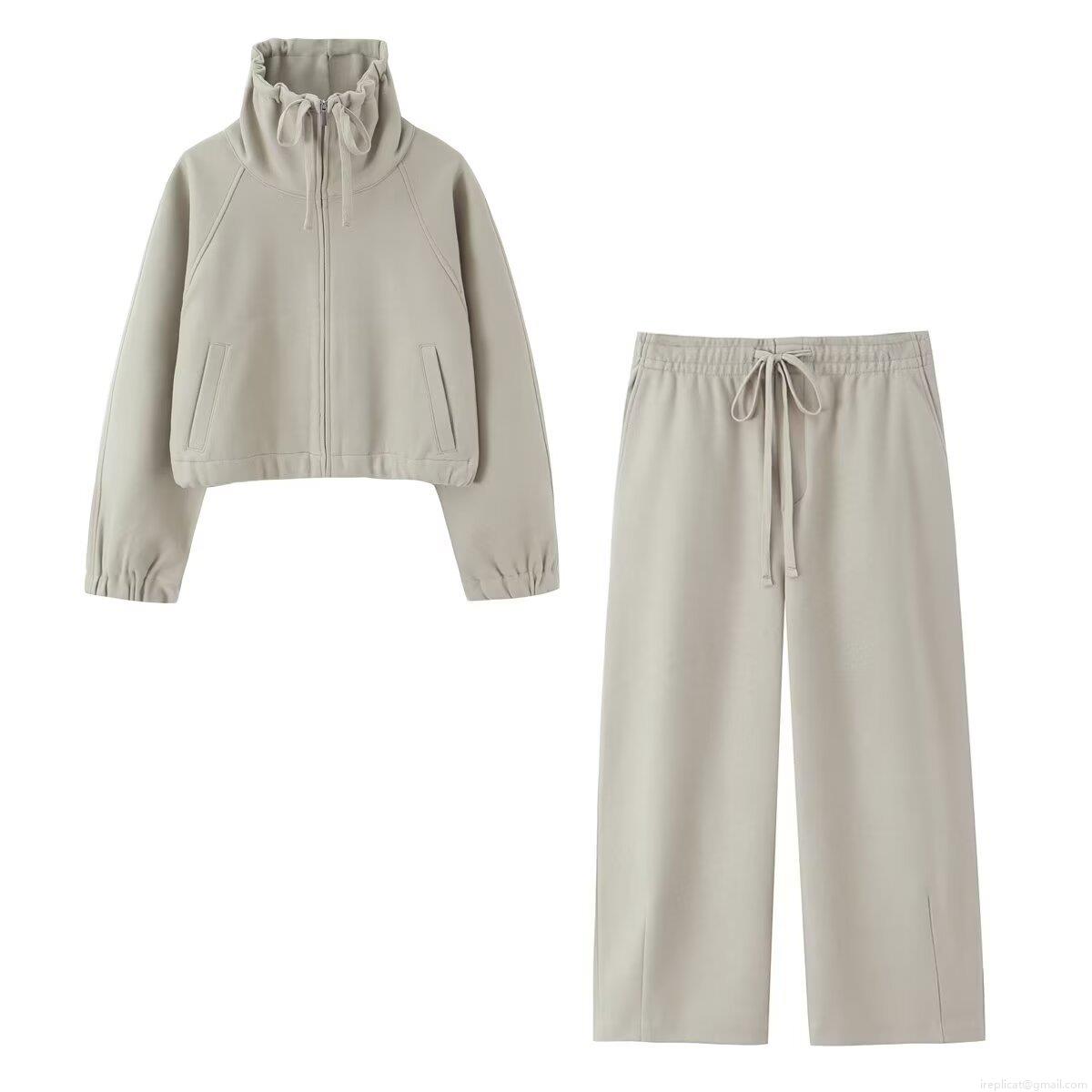 Women's Two Piece Casual Sweatsuit Set Long Sleeve Stand Collar Zip Up Sweatshirt And High Waist Wide Leg Drawstring Pants Cotton Blend Lounge Wear For Spring Autumn Women's Two Piece Casual Sweatsuit Set Long Sleeve Stand Collar Zip Up Sweatshirt And High Waist Wide Leg Drawstring Pants Cotton Blend Lounge Wear For Spring Autumn