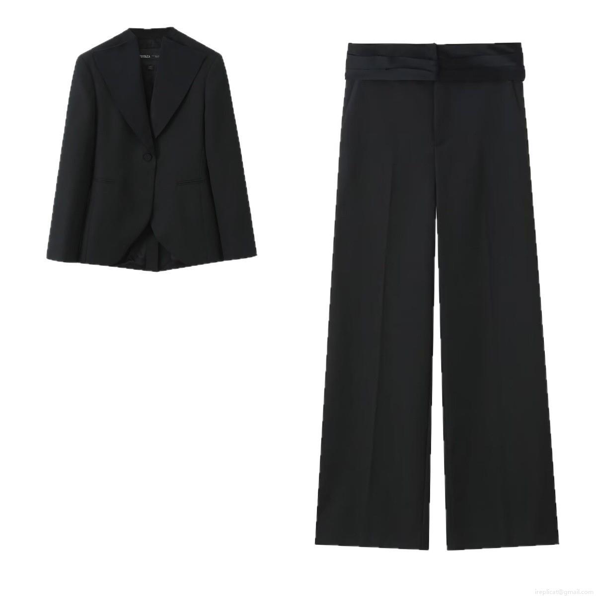 Women's 2-Piece Business Suit Set Single Button Irregular Hem Blazer With High Waist Wide Leg Trousers Belted Professional Office Wear Casual Outfits Polyester Women's 2-Piece Business Suit Set Single Button Irregular Hem Blazer With High Waist Wide Leg Trousers Belted Professional Office Wear Casual Outfits Polyester