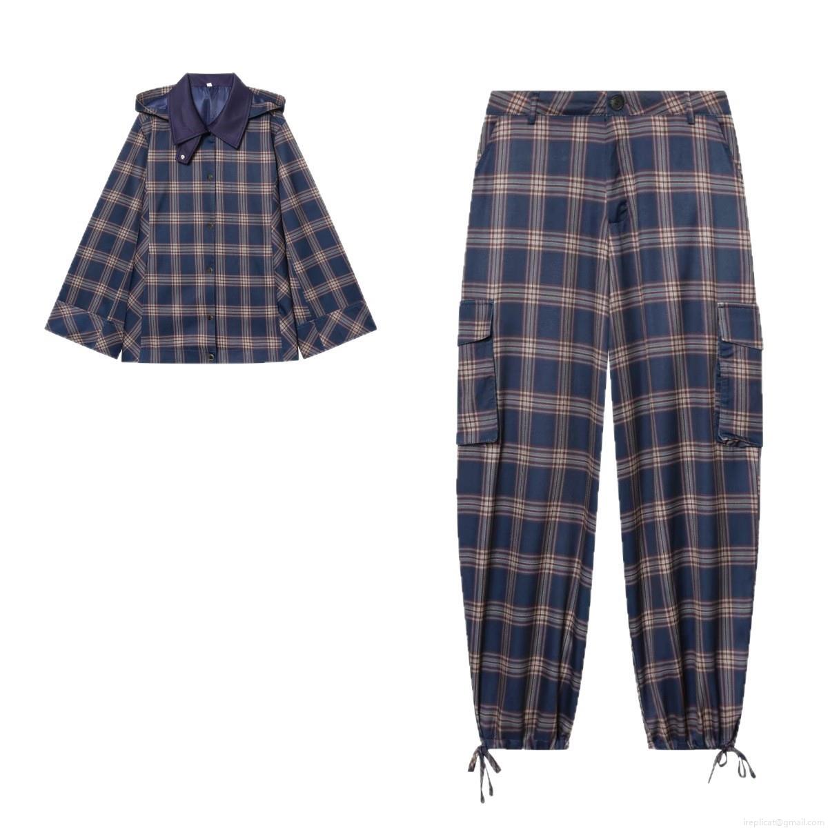 Women's Plaid 2 Piece Outfits Hooded Button Up Jacket And Cargo Pants Set Streetwear Casual Polyester Tracksuit Spring Autumn Clothing Women's Plaid 2 Piece Outfits Hooded Button Up Jacket And Cargo Pants Set Streetwear Casual Polyester Tracksuit Spring Autumn Clothing