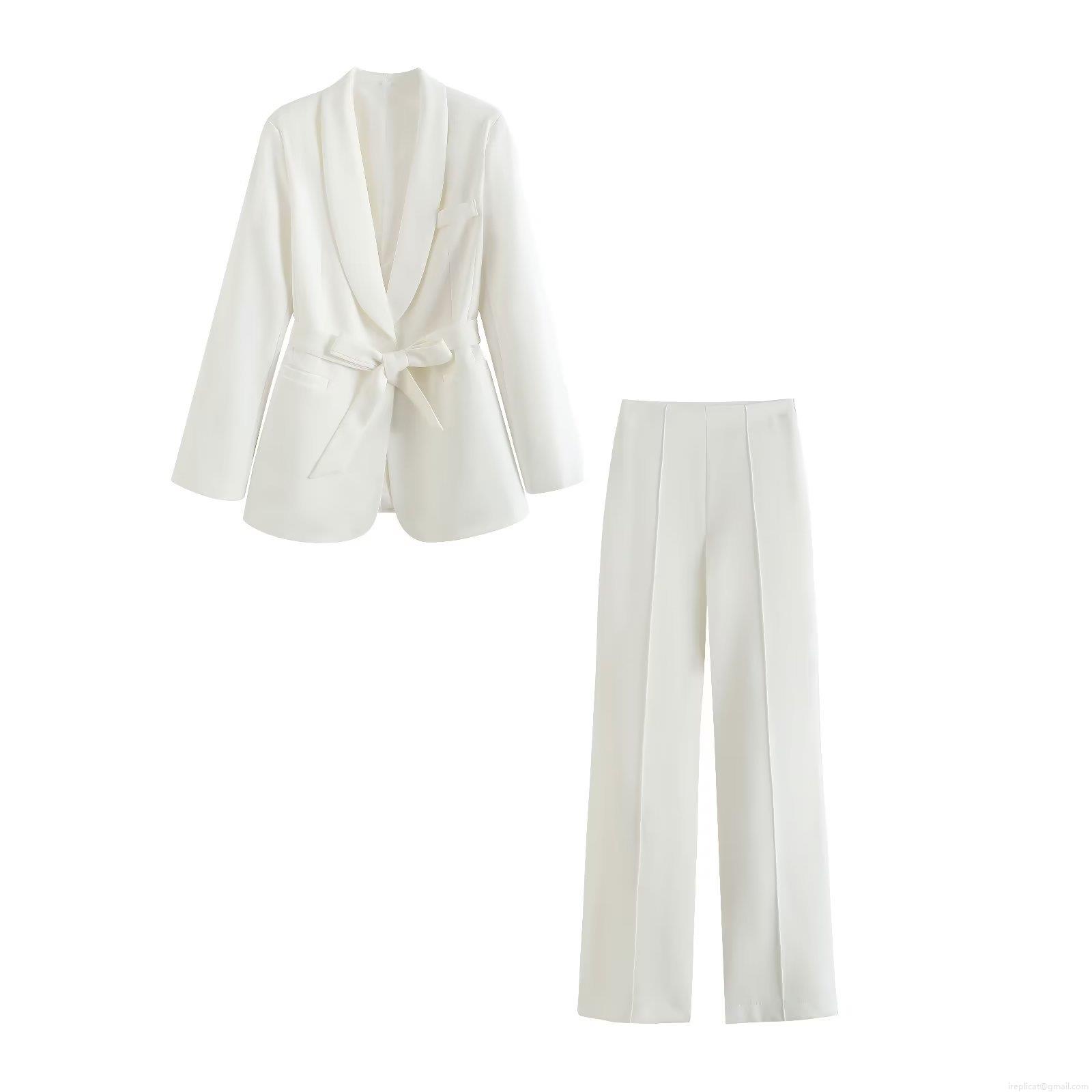 Women's Elegant 2 Piece Blazer and Pants Set Polyester Tie Waist Long Sleeve Lapel Jacket High Waist Wide Leg Trousers Business Casual Suits for Office Party Women's Elegant 2 Piece Blazer and Pants Set Polyester Tie Waist Long Sleeve Lapel Jacket High Waist Wide Leg Trousers Business Casual Suits for Office Party
