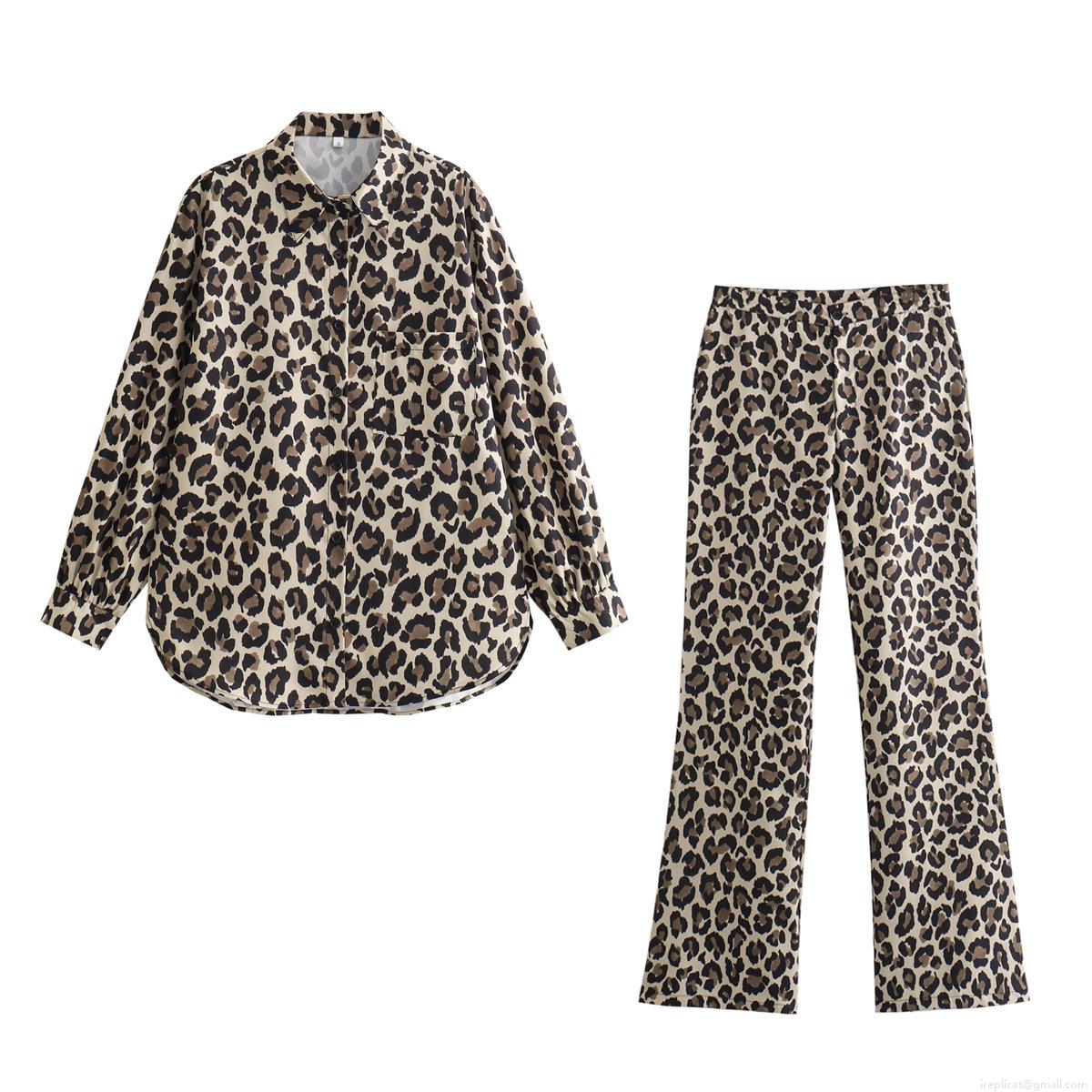 Women Leopard Print Two-Piece Set Casual Long Sleeve Shirt And High Waist Wide Leg Pants Streetwear Outfits For Spring Autumn Women Clothing Women Leopard Print Two-Piece Set Casual Long Sleeve Shirt And High Waist Wide Leg Pants Streetwear Outfits For Spring Autumn Women Clothing