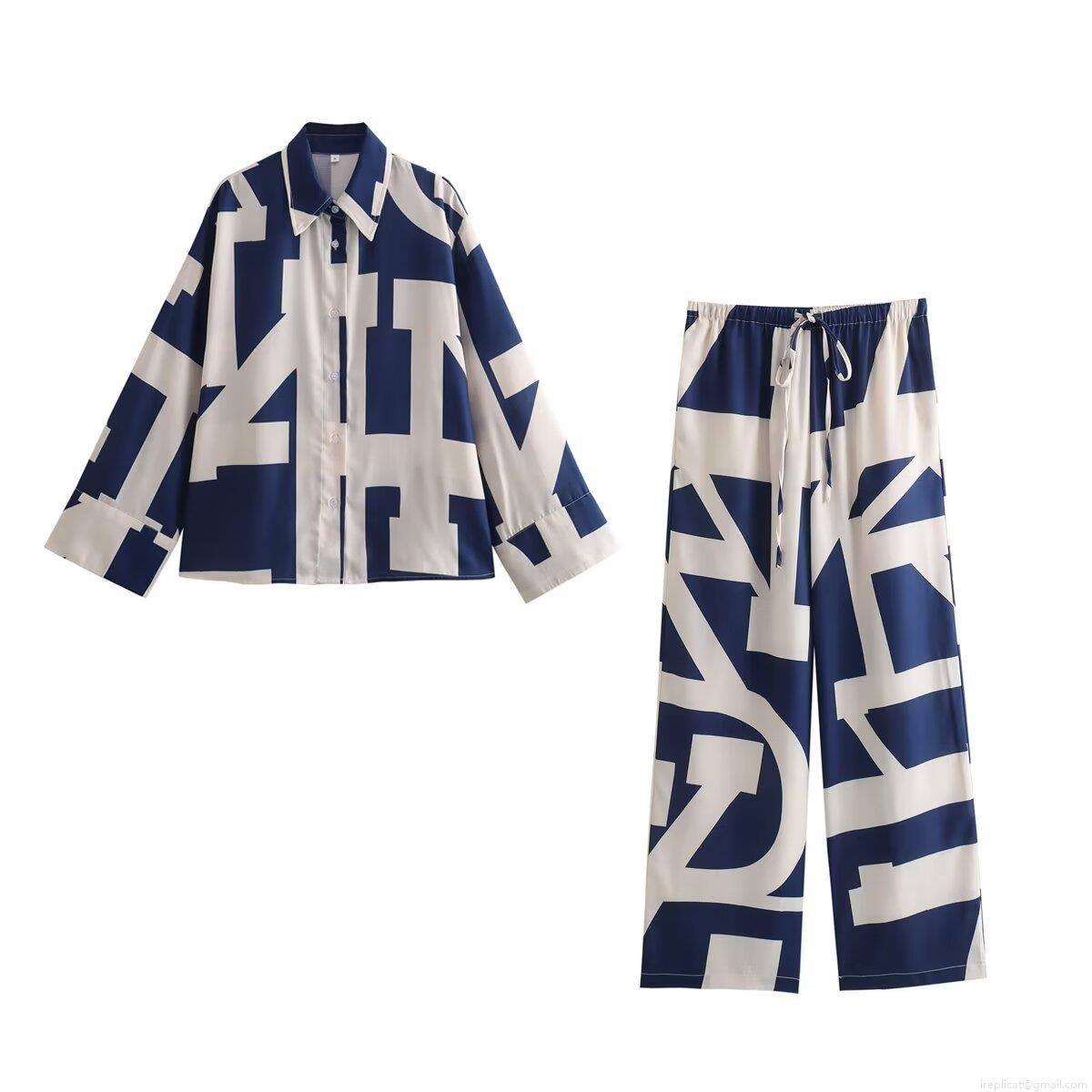 Women's Two Piece Set Geometric Letter Print Long Sleeve Button Down Shirt and Drawstring Wide Leg Pants Casual Outfits Loungewear Streetwear Tracksuit Women's Two Piece Set Geometric Letter Print Long Sleeve Button Down Shirt and Drawstring Wide Leg Pants Casual Outfits Loungewear Streetwear Tracksuit