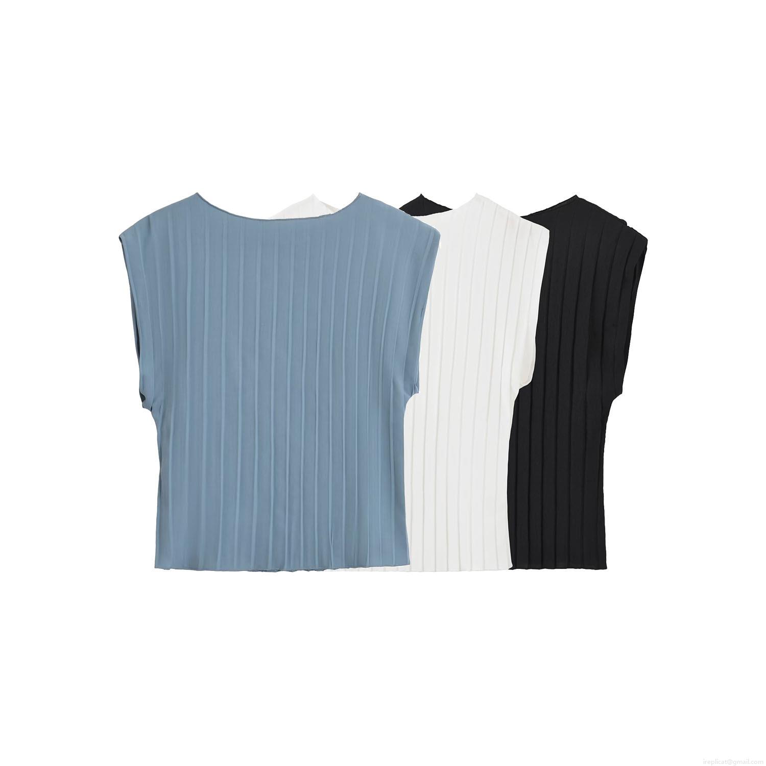 Women's 2 Piece Pleated Outfits Sleeveless Round Neck Top and High Waist Wide Leg Pants Set Summer Casual Streetwear Tracksuit Women's 2 Piece Pleated Outfits Sleeveless Round Neck Top and High Waist Wide Leg Pants Set Summer Casual Streetwear Tracksuit