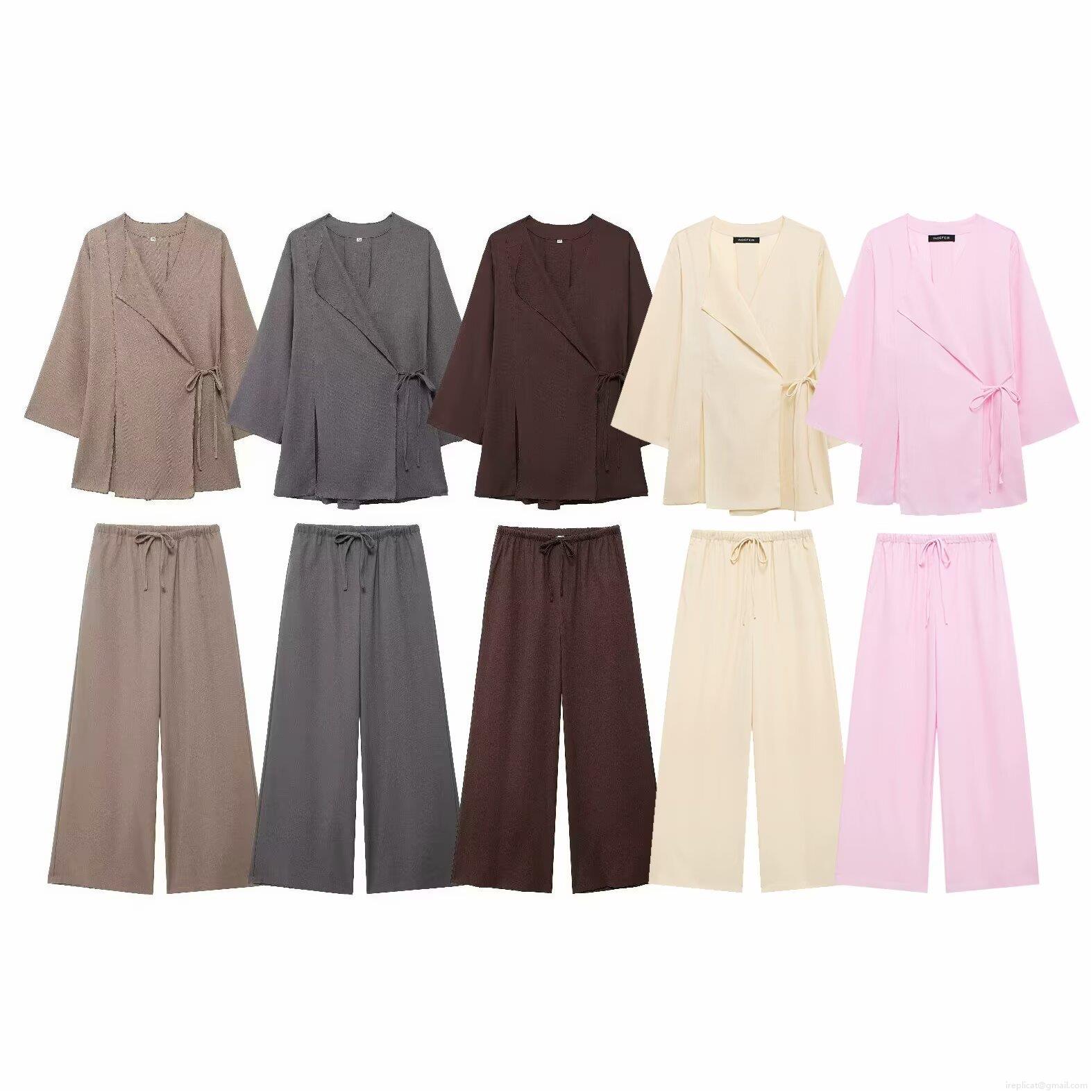 Women Casual Pants Set Two Piece Outfits Cotton Linen Blend V Neck Kimono Wrap Tie Up Long Sleeve Top Wide Leg Drawstring Pants Lounge Wear Streetwear Solid Color Set Women Casual Pants Set Two Piece Outfits Cotton Linen Blend V Neck Kimono Wrap Tie Up Long Sleeve Top Wide Leg Drawstring Pants Lounge Wear Streetwear Solid Color Set
