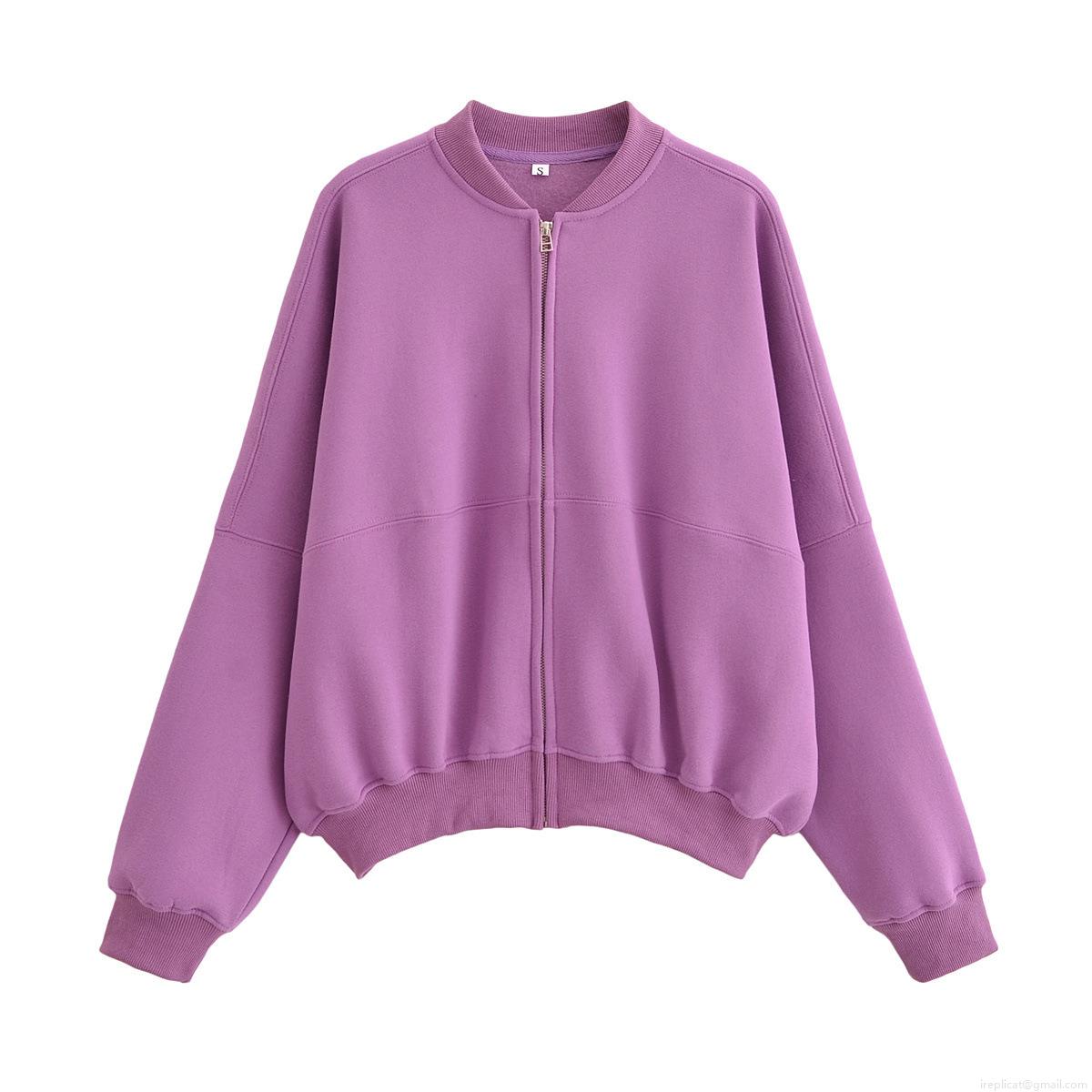 Women's Zipper Bomber Jacket And Wide Leg Pants Two Piece Set Polyester Fleece Lined Casual Loose Oversized Streetwear Autumn Winter Solid Tracksuit Women's Zipper Bomber Jacket And Wide Leg Pants Two Piece Set Polyester Fleece Lined Casual Loose Oversized Streetwear Autumn Winter Solid Tracksuit