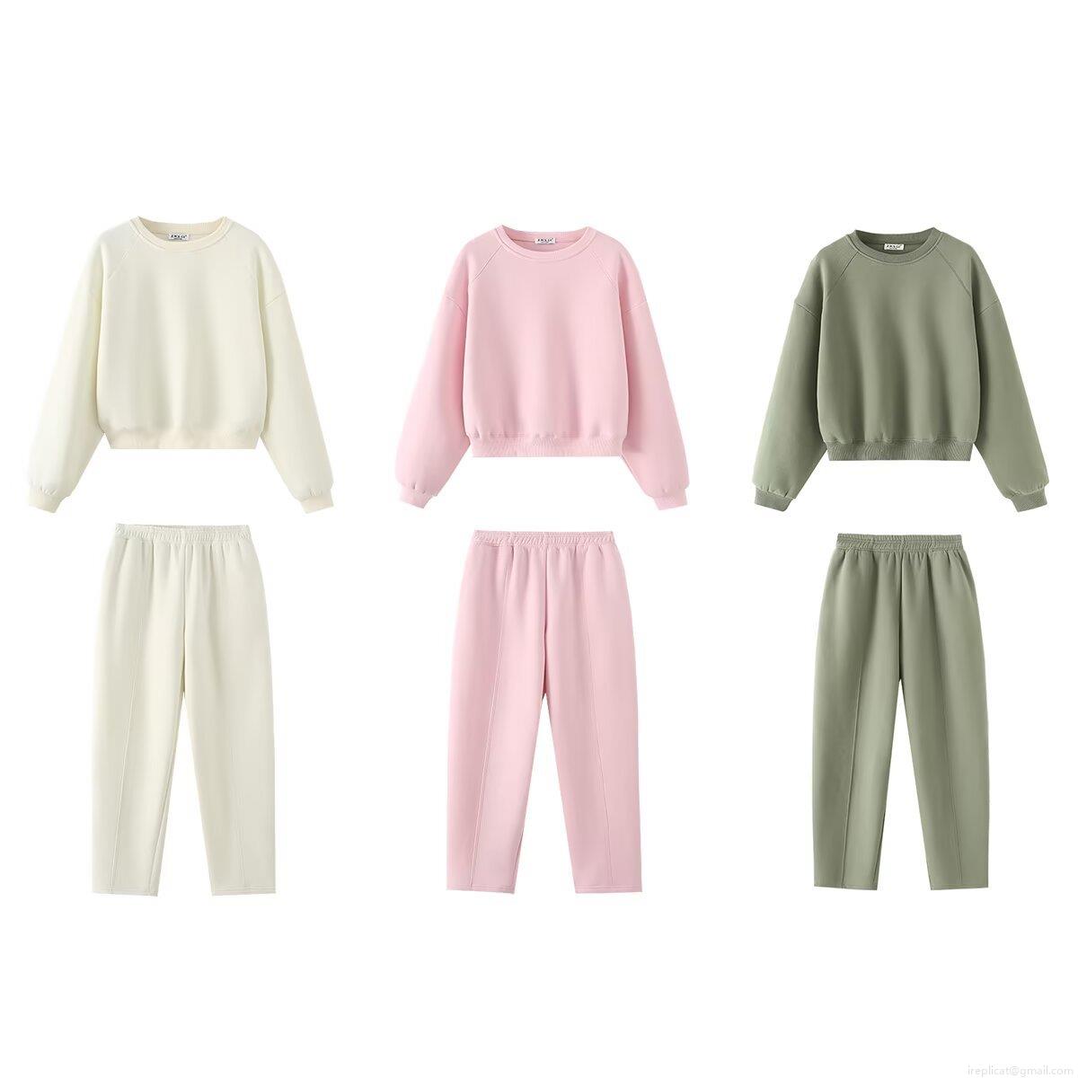 Women's Casual Cotton Blend Fleece Sweatshirt and Straight Leg Pants Two Piece Set Minimalist Solid Color Long Sleeve Drop Shoulder Lounge Wear Streetwear Outfits Women's Casual Cotton Blend Fleece Sweatshirt and Straight Leg Pants Two Piece Set Minimalist Solid Color Long Sleeve Drop Shoulder Lounge Wear Streetwear Outfits
