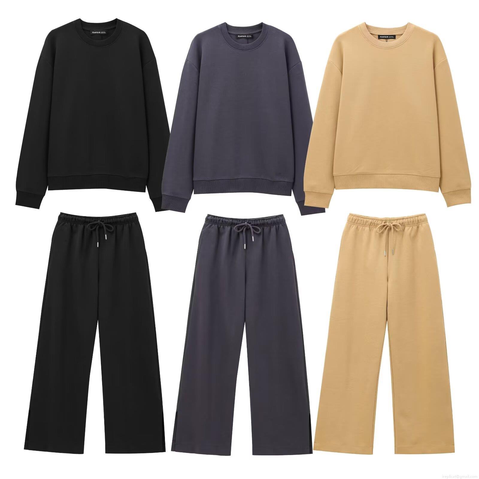 Women's Casual Two Piece Sweatshirt And Pants Set Polyester Knit Blend Streetwear Solid Color Crewneck Long Sleeve Top And Side Split Wide Leg Drawstring Pants For Daily Sports Outdoor Autumn Women's Casual Two Piece Sweatshirt And Pants Set Polyester Knit Blend Streetwear Solid Color Crewneck Long Sleeve Top And Side Split Wide Leg Drawstring Pants For Daily Sports Outdoor Autumn