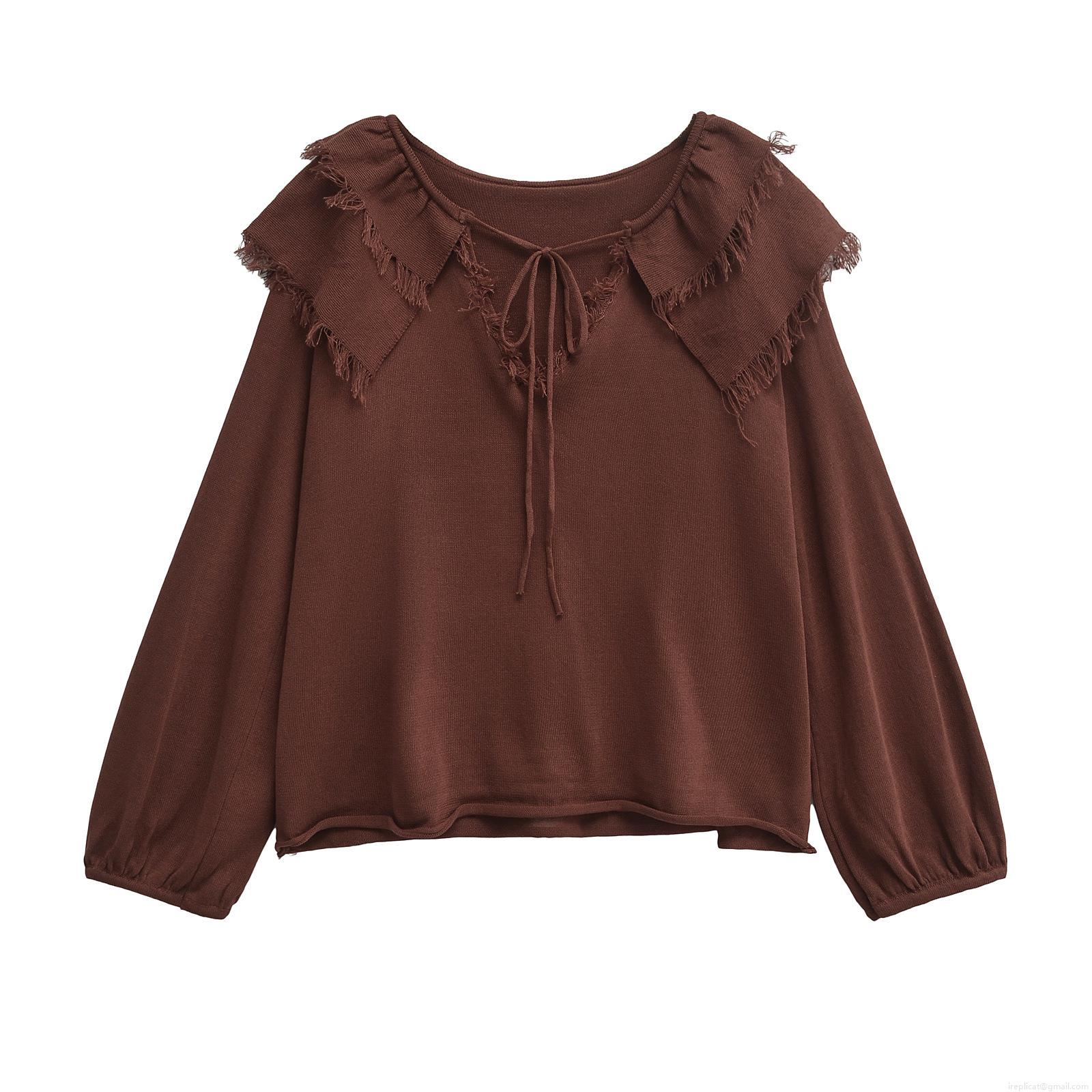 Women's 2-Piece Knit Pants Set Long Sleeve Ruffle Tie-Up Top And Wide Leg Trousers Polyester Solid Color Autumn Casual Streetwear Co-ord Set Women's 2-Piece Knit Pants Set Long Sleeve Ruffle Tie-Up Top And Wide Leg Trousers Polyester Solid Color Autumn Casual Streetwear Co-ord Set