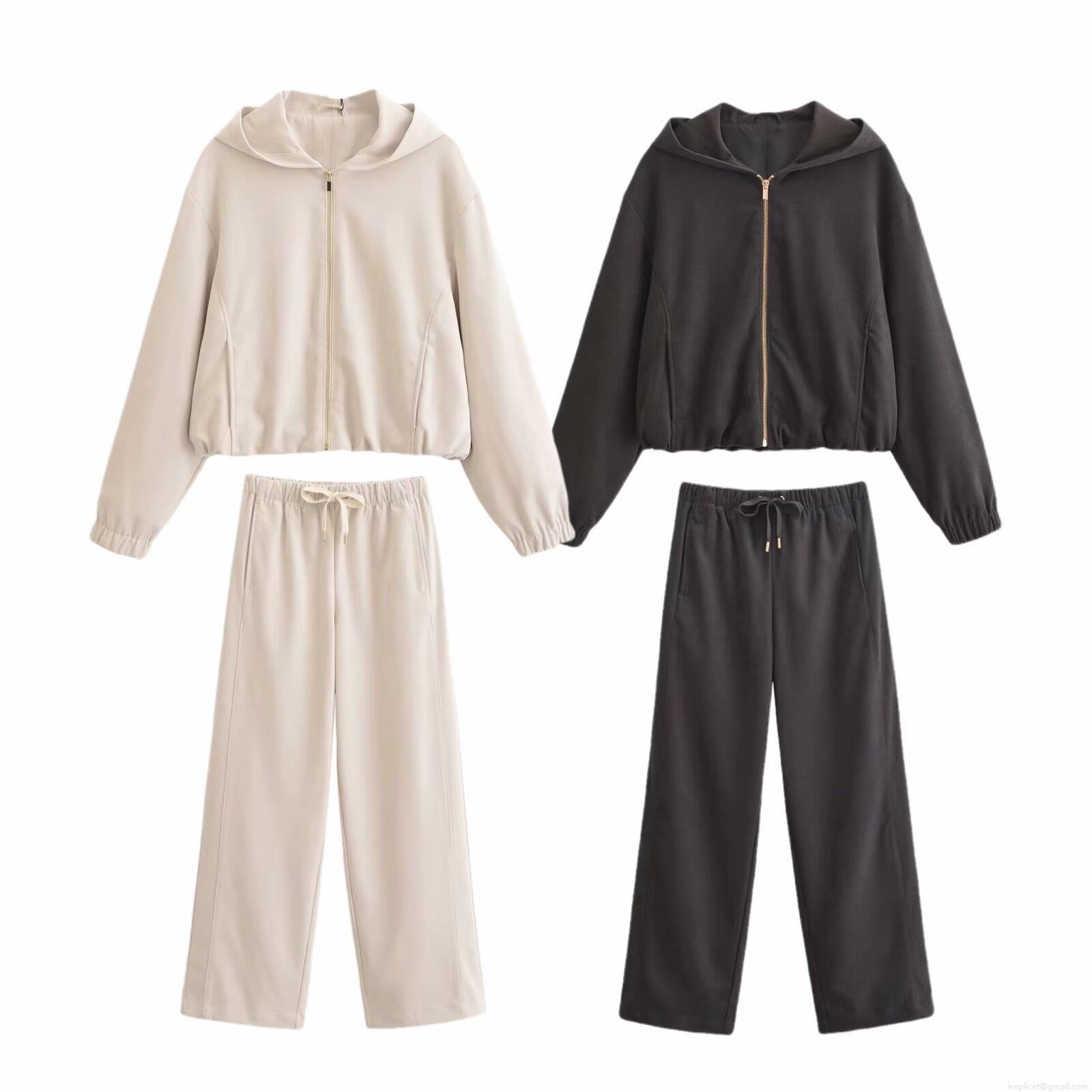 Women's Two Piece Set Hooded Bomber Jacket And High Waist Wide Leg Pants Streetwear Tracksuit Solid Color Loose Casual Winter Outfit For Women Women's Two Piece Set Hooded Bomber Jacket And High Waist Wide Leg Pants Streetwear Tracksuit Solid Color Loose Casual Winter Outfit For Women