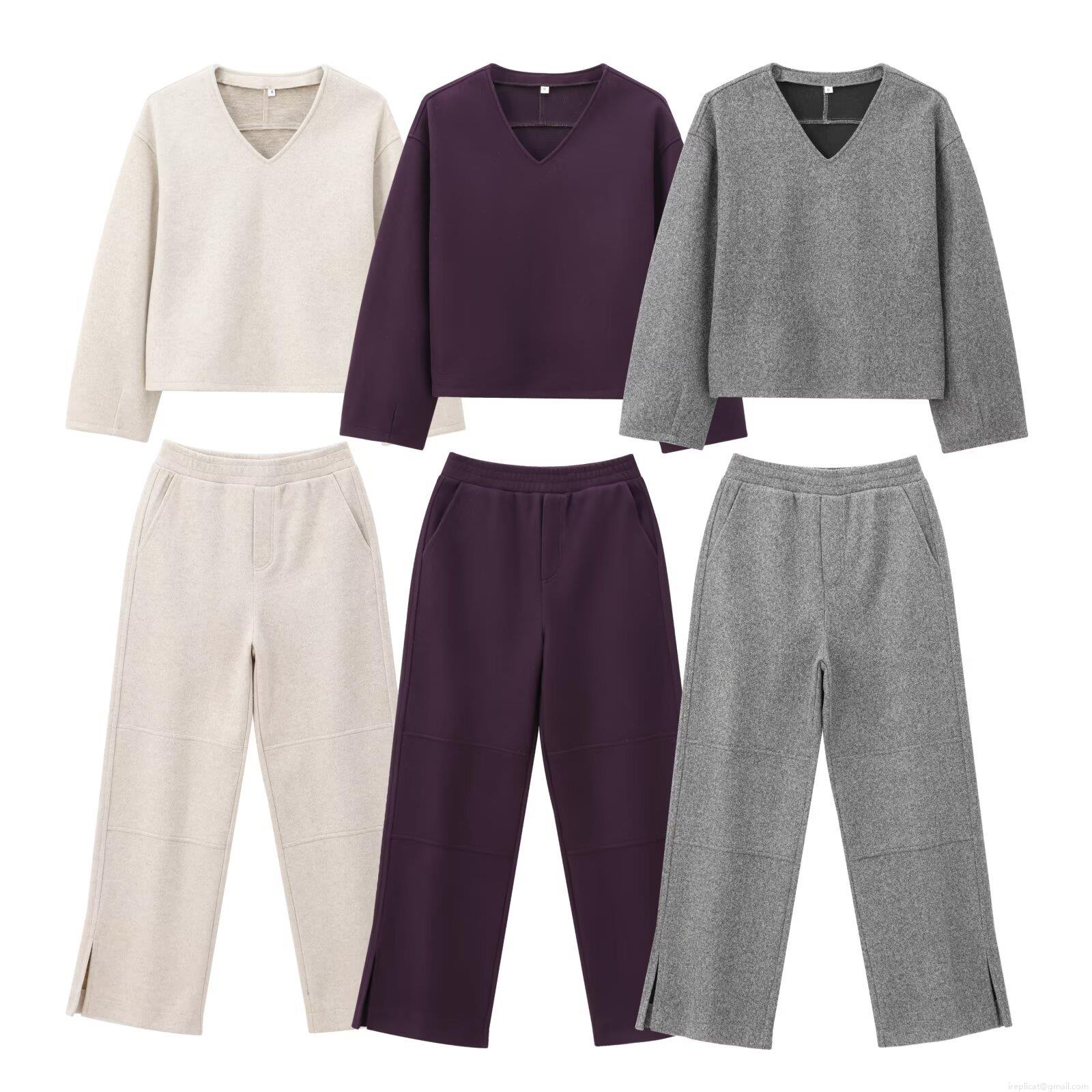 Women's 2 Piece Lounge Set Knit V-Neck Long Sleeve Sweatshirt Top And Wide Leg Pants Casual Solid Color Streetwear Winter Warm Outfit Women's 2 Piece Lounge Set Knit V-Neck Long Sleeve Sweatshirt Top And Wide Leg Pants Casual Solid Color Streetwear Winter Warm Outfit