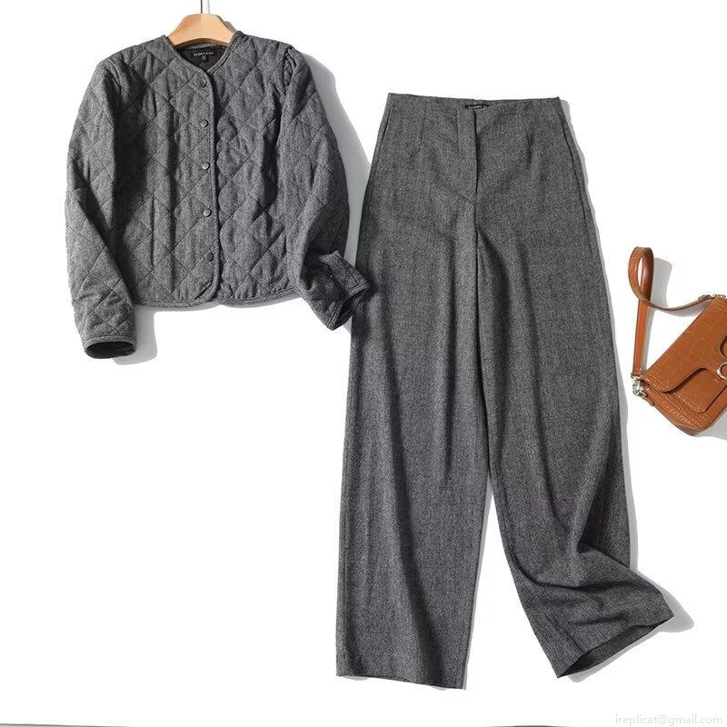 Women's Two-Piece Set Dark Gray Quilted Bomber Jacket And Wide Leg Pants Streetwear Casual Woolen Texture Long Sleeve Top High Waist Trousers Outfit Women's Two-Piece Set Dark Gray Quilted Bomber Jacket And Wide Leg Pants Streetwear Casual Woolen Texture Long Sleeve Top High Waist Trousers Outfit